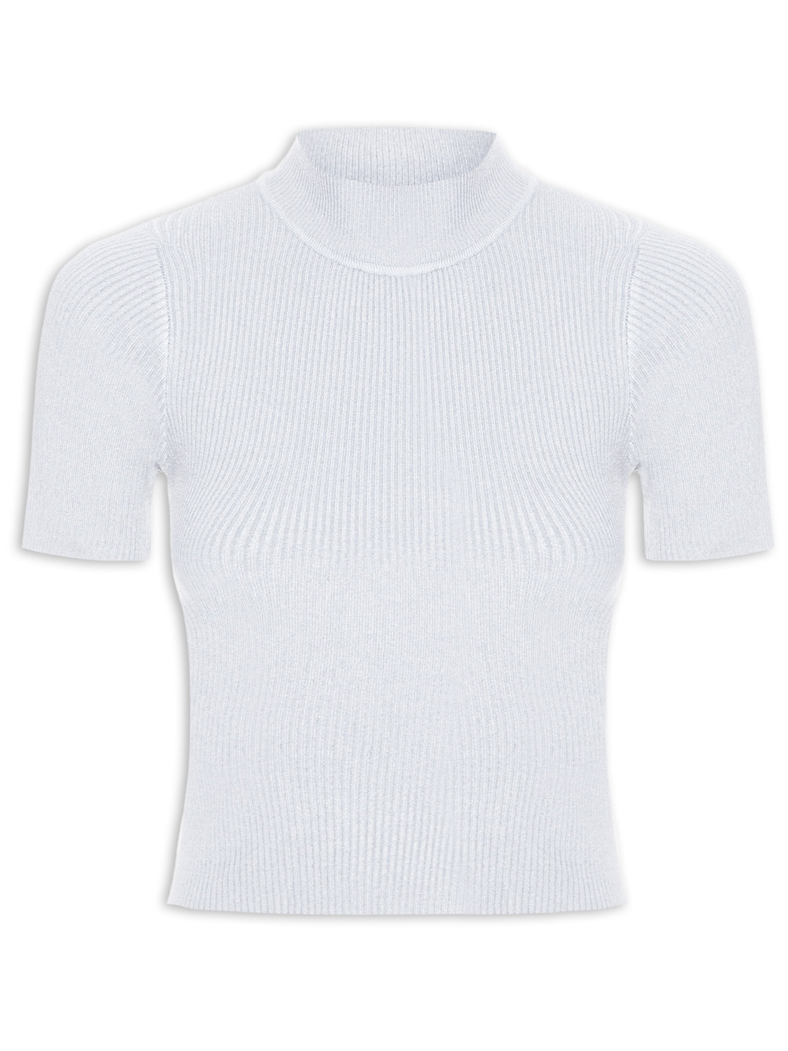 Camiseta Feminina Tricot Cropped Básica Cinza Basiq