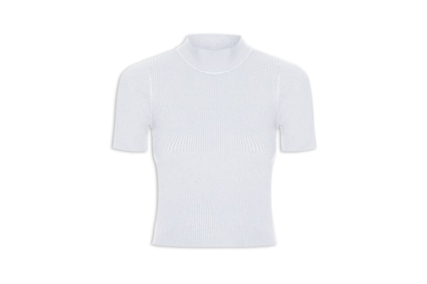 Camiseta Feminina Tricot Cropped Básica - Cinza