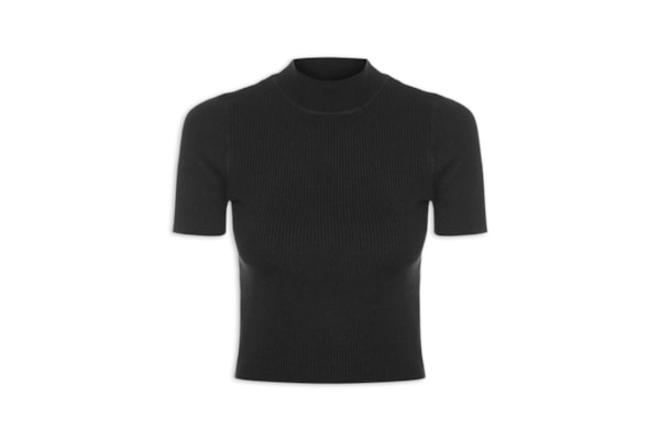 Camiseta Feminina Tricot Cropped Básica - Preto