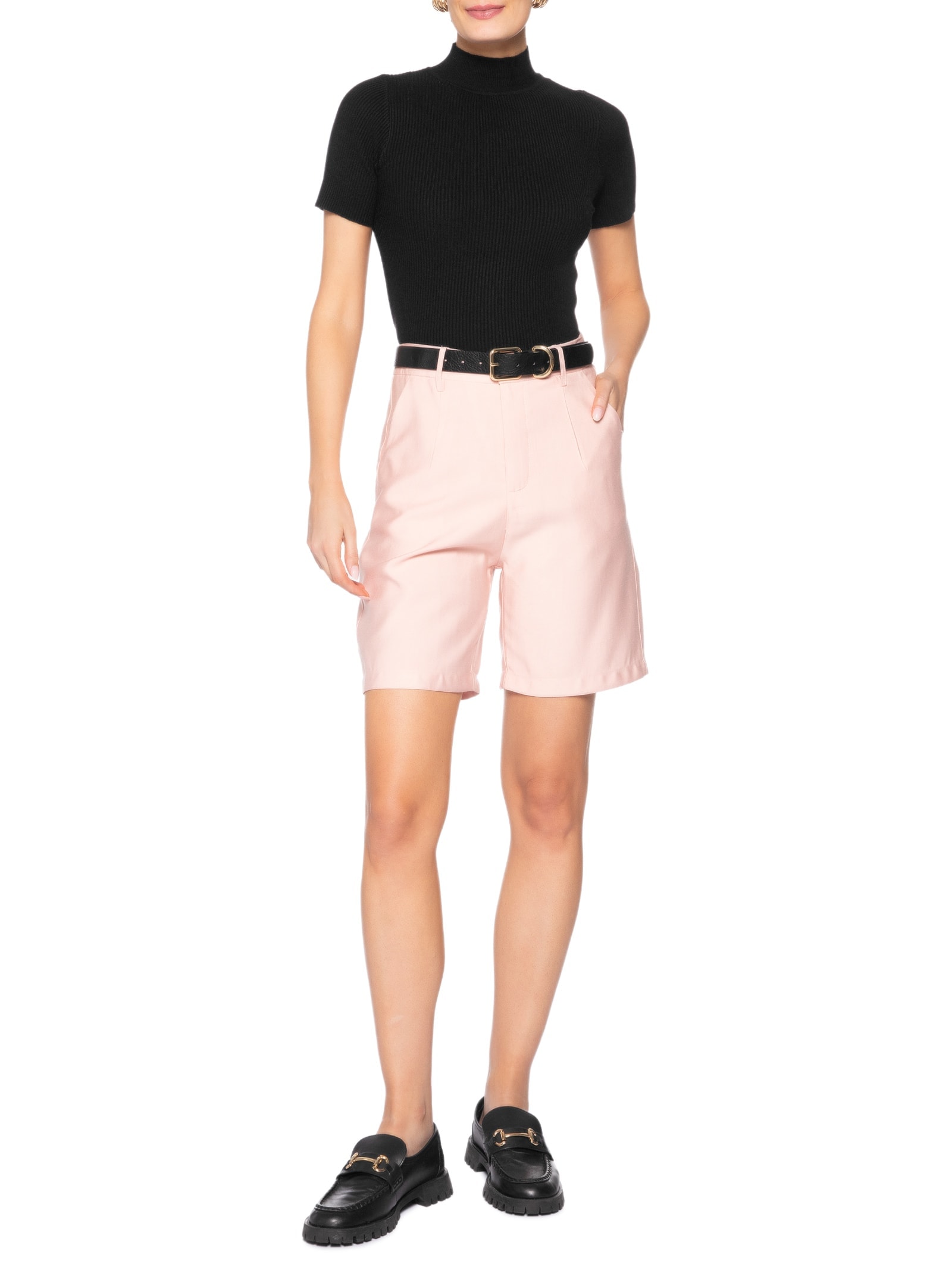 Camiseta Feminina Tricot Cropped Básica Preto Basiq