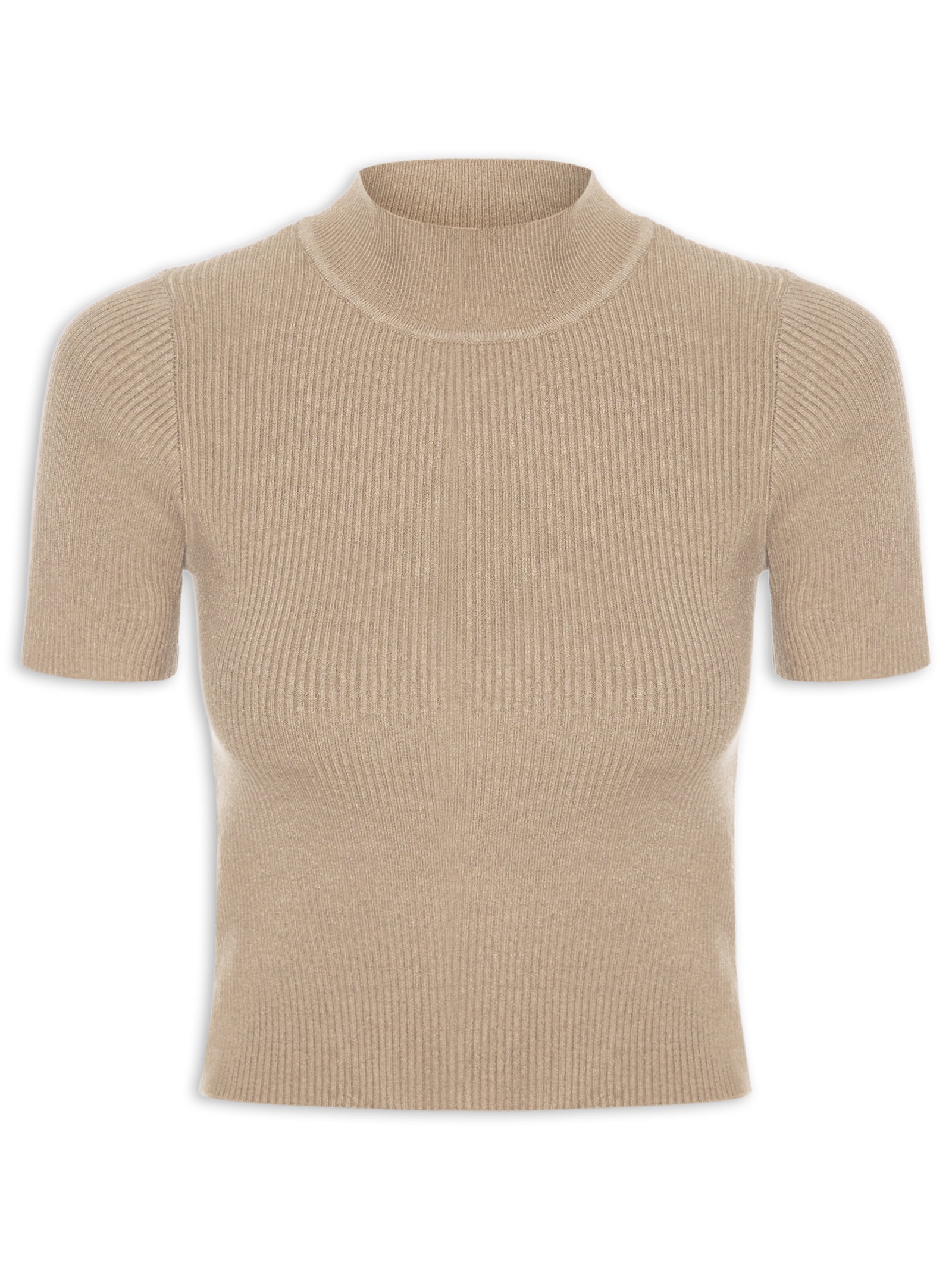 Camiseta Feminina Tricot Cropped Básica – Bege Basiq
