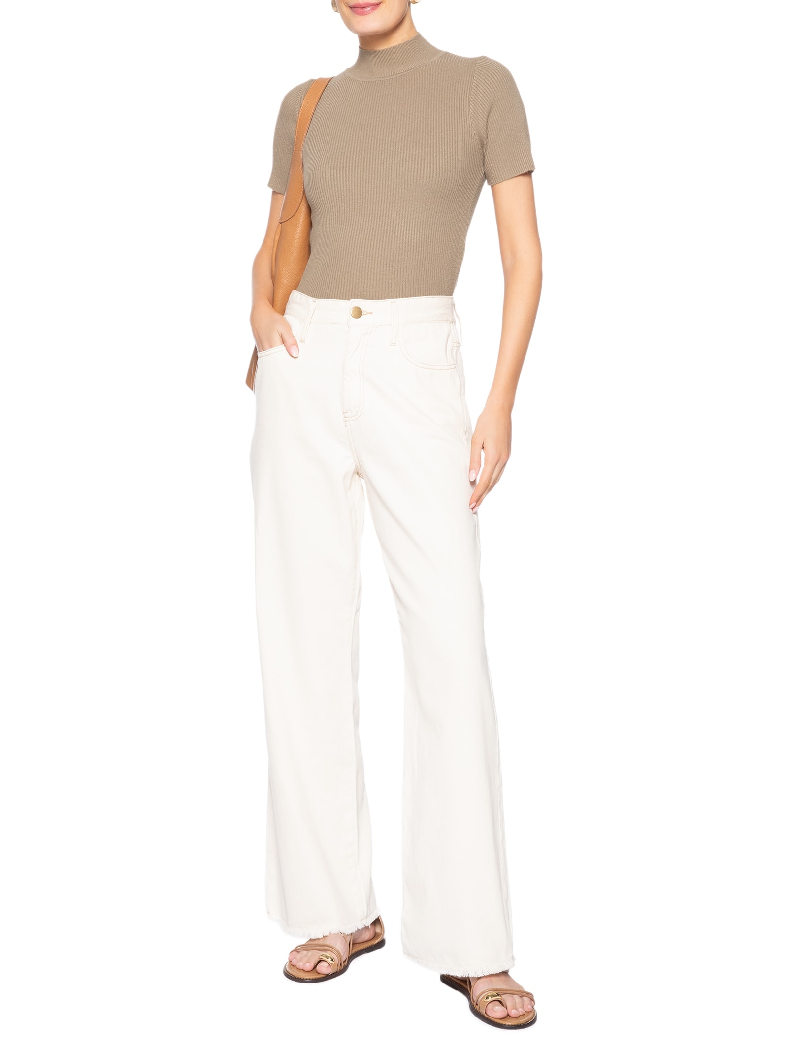 Camiseta Feminina Tricot Cropped Básica – Bege Basiq