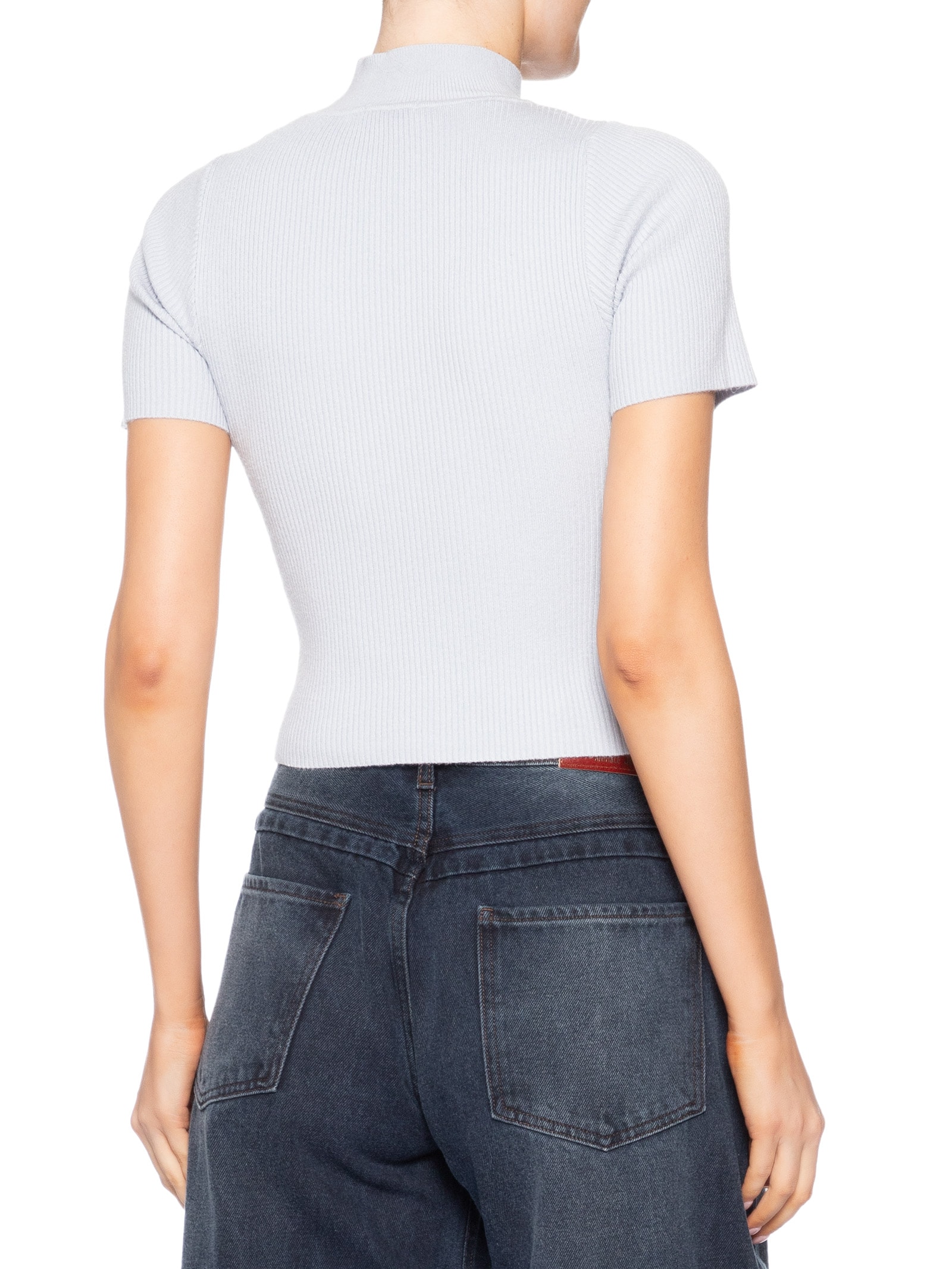 Camiseta Feminina Tricot Cropped Básica – Cinza Basiq