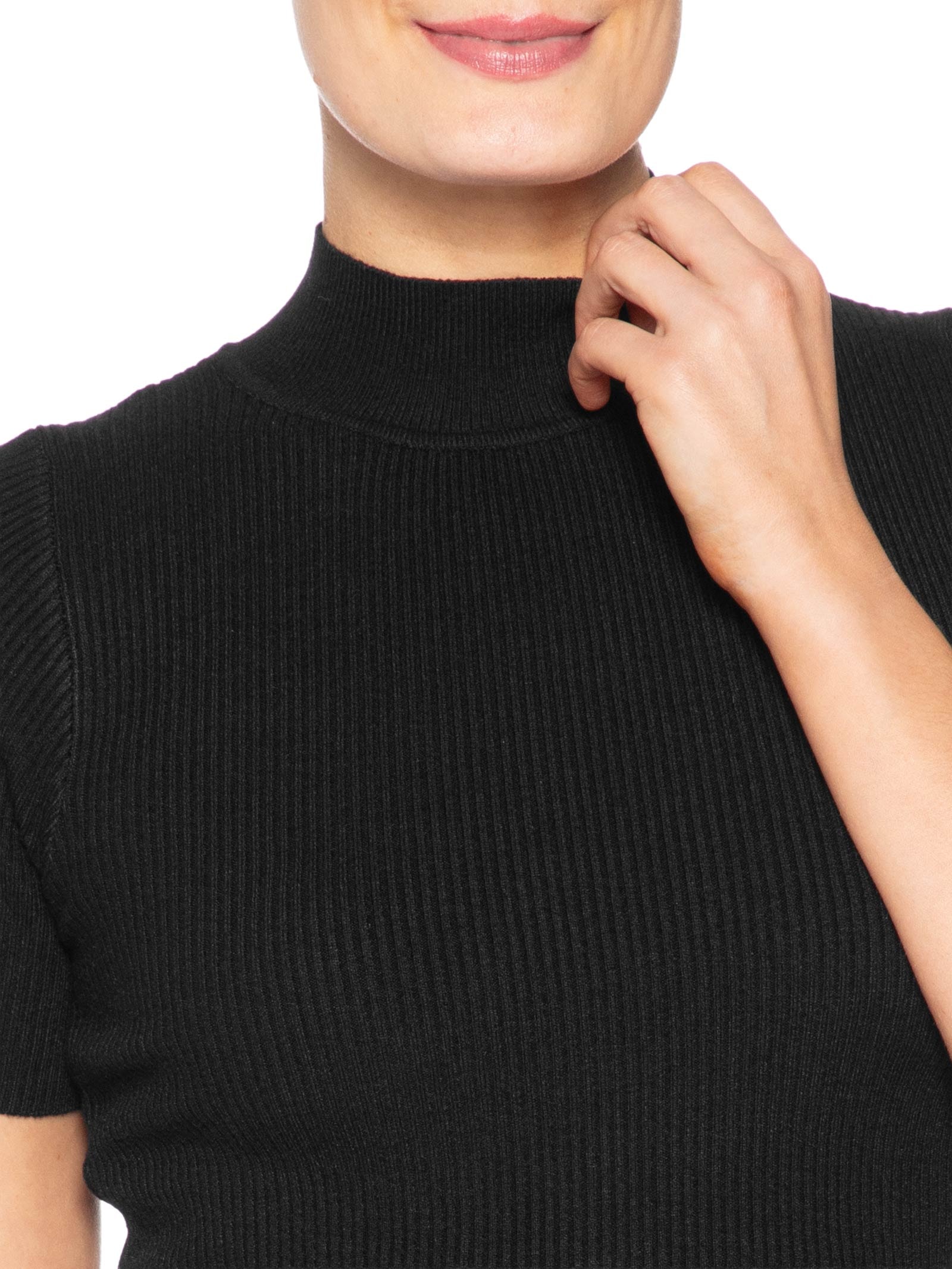 Camiseta Feminina Tricot Cropped Básica – Preto Basiq