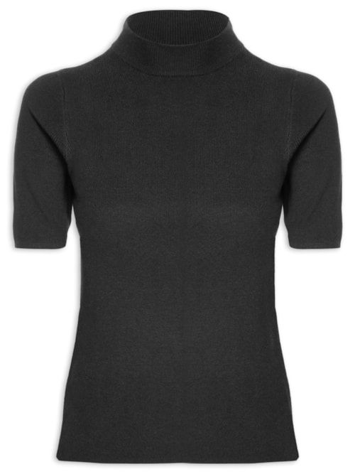 Camiseta Feminina Tricot Gola Alta Manga Curta – Preto
