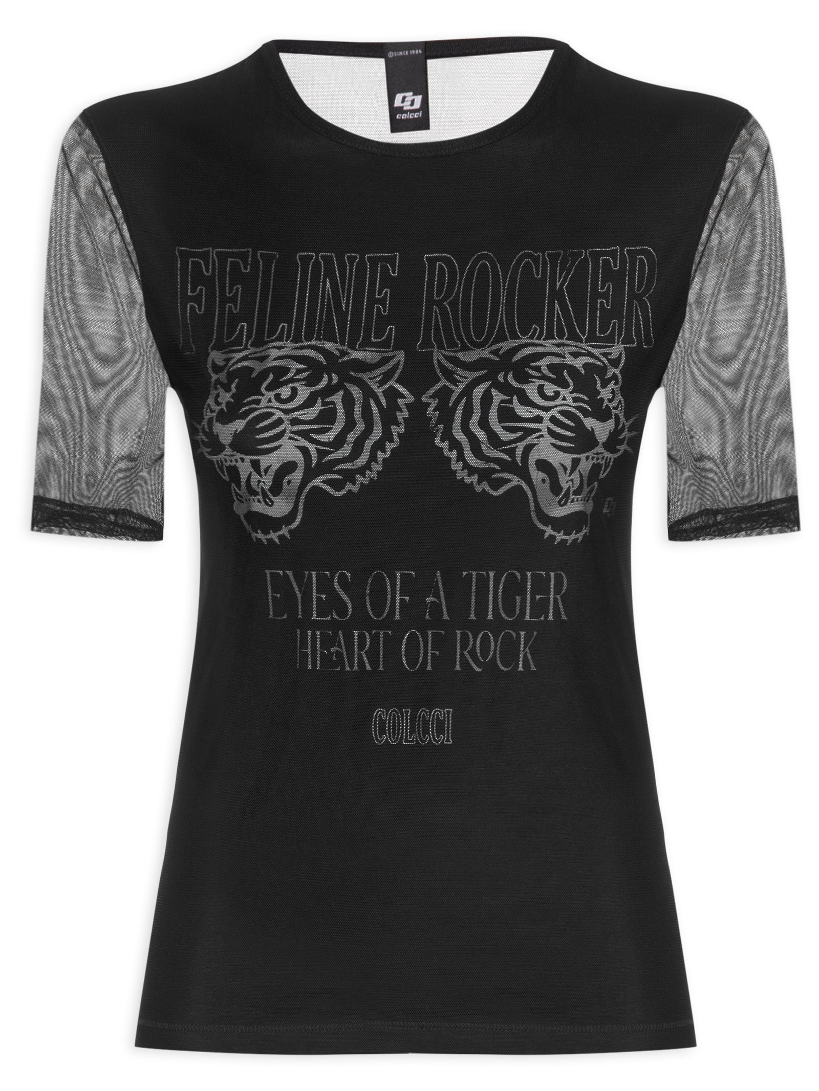 Camiseta Feminina Tule Estampada Preto Colcci