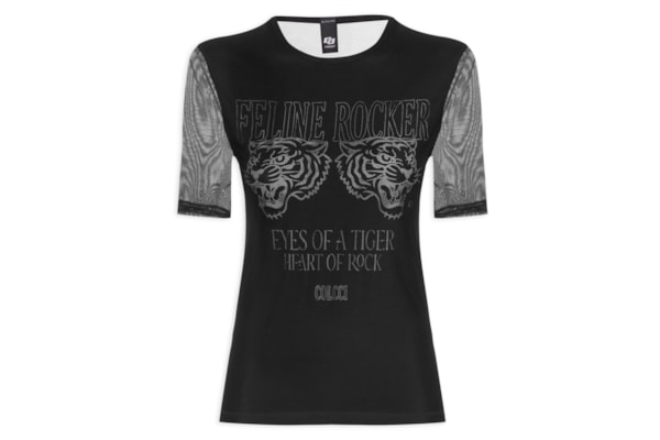 Camiseta Feminina Tule Estampada - Preto