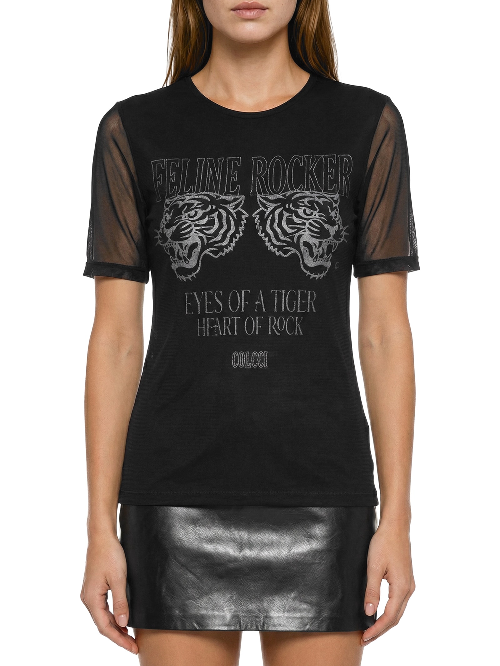 Camiseta Feminina Tule Estampada Preto Colcci