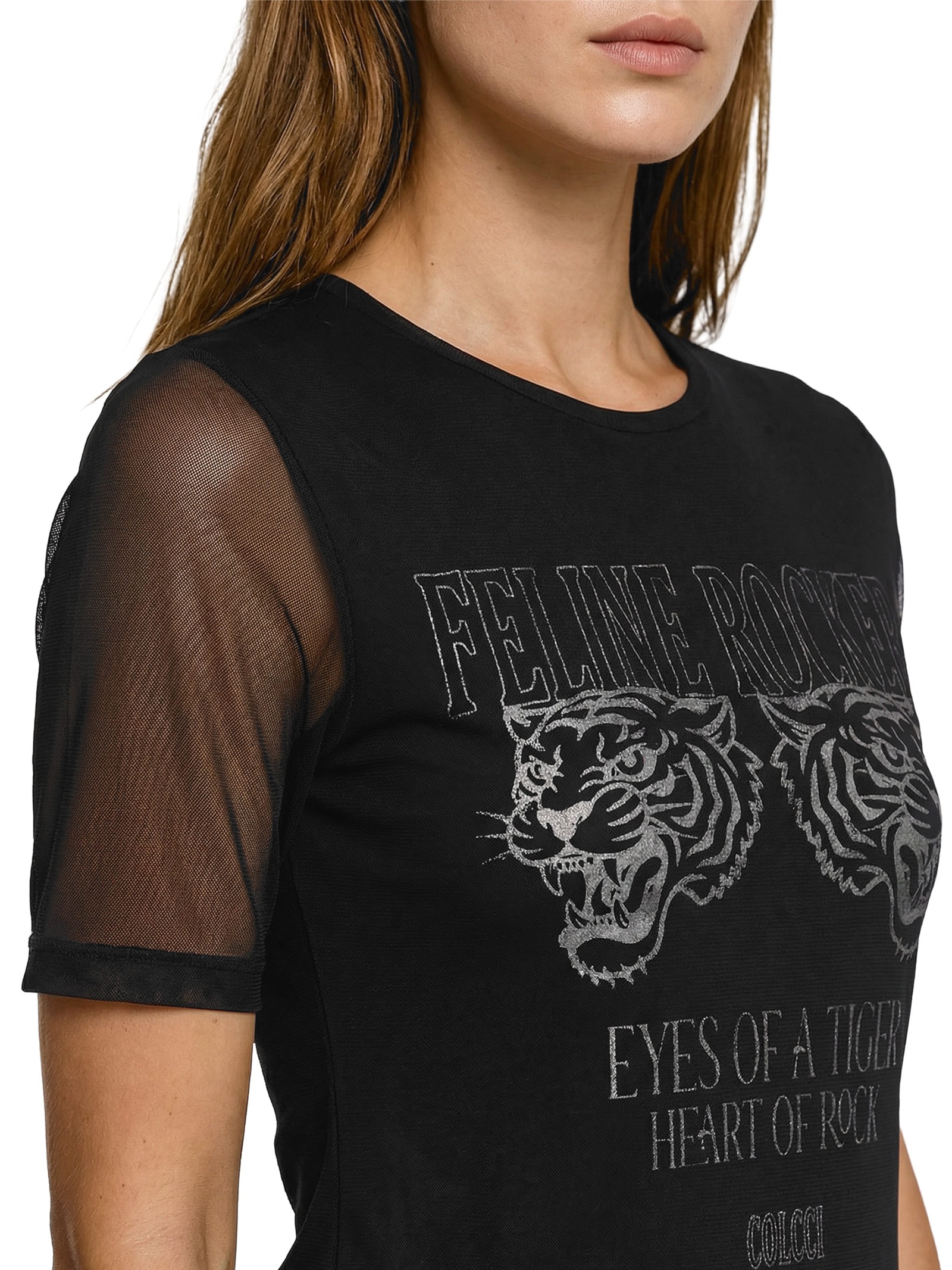 Camiseta Feminina Tule Estampada Preto Colcci