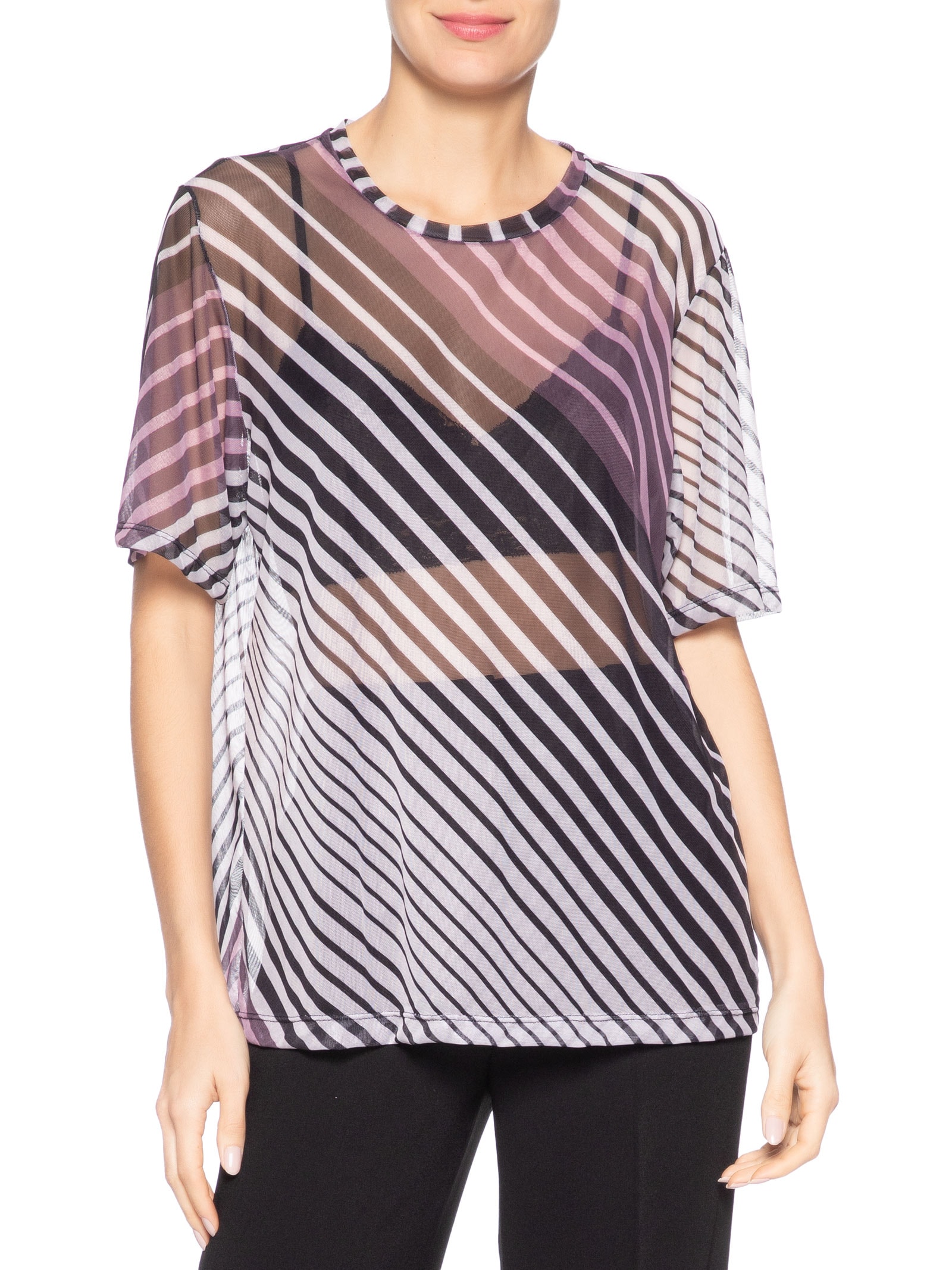 Camiseta Feminina Tule Listras – Preto Animale