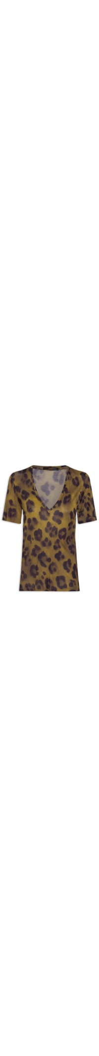 Camiseta Feminina V Manga Curta Onça Sombra - Animal Print