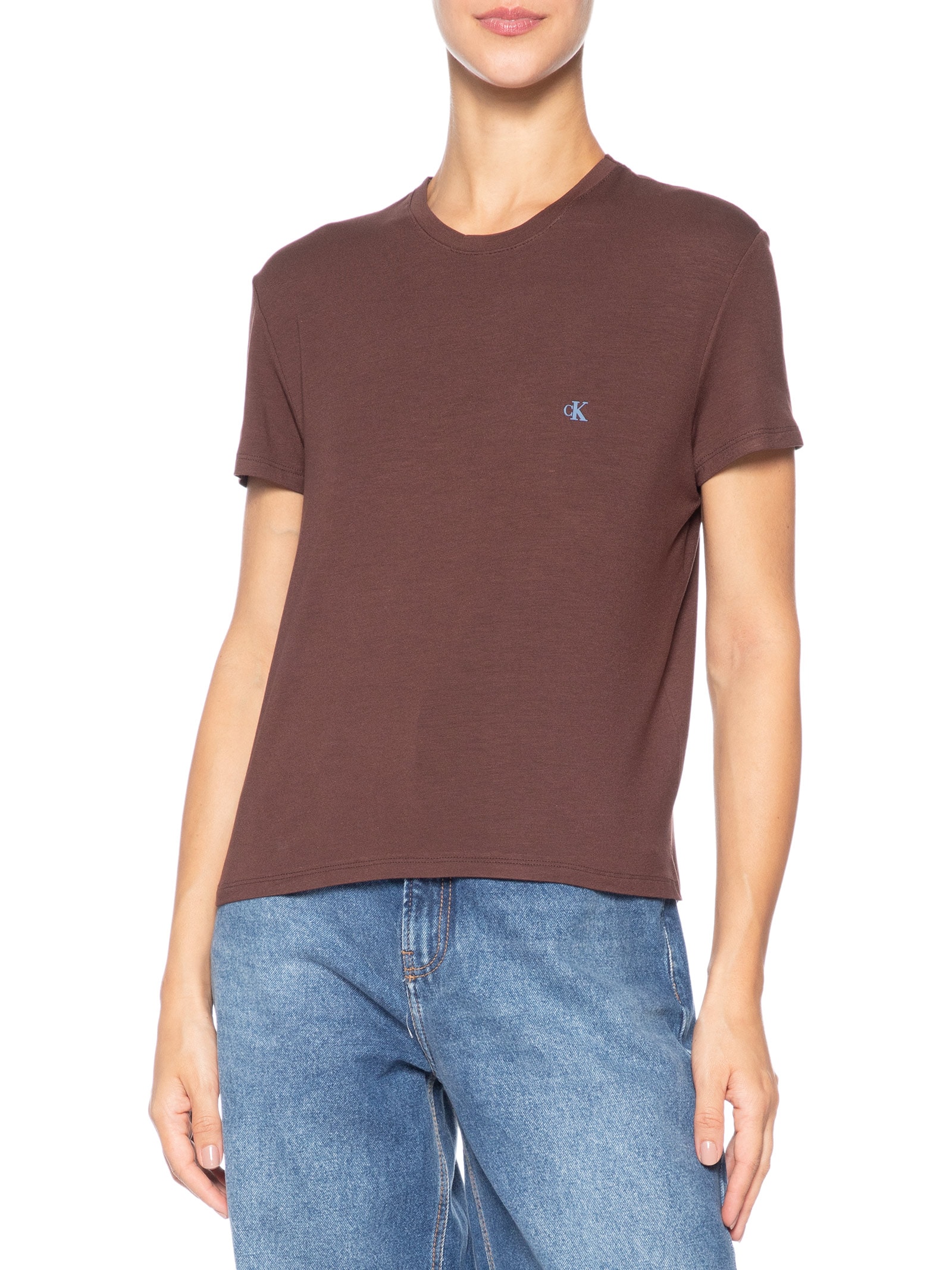 Camiseta Feminina Viscolycra Marrom Calvin Klein Jeans