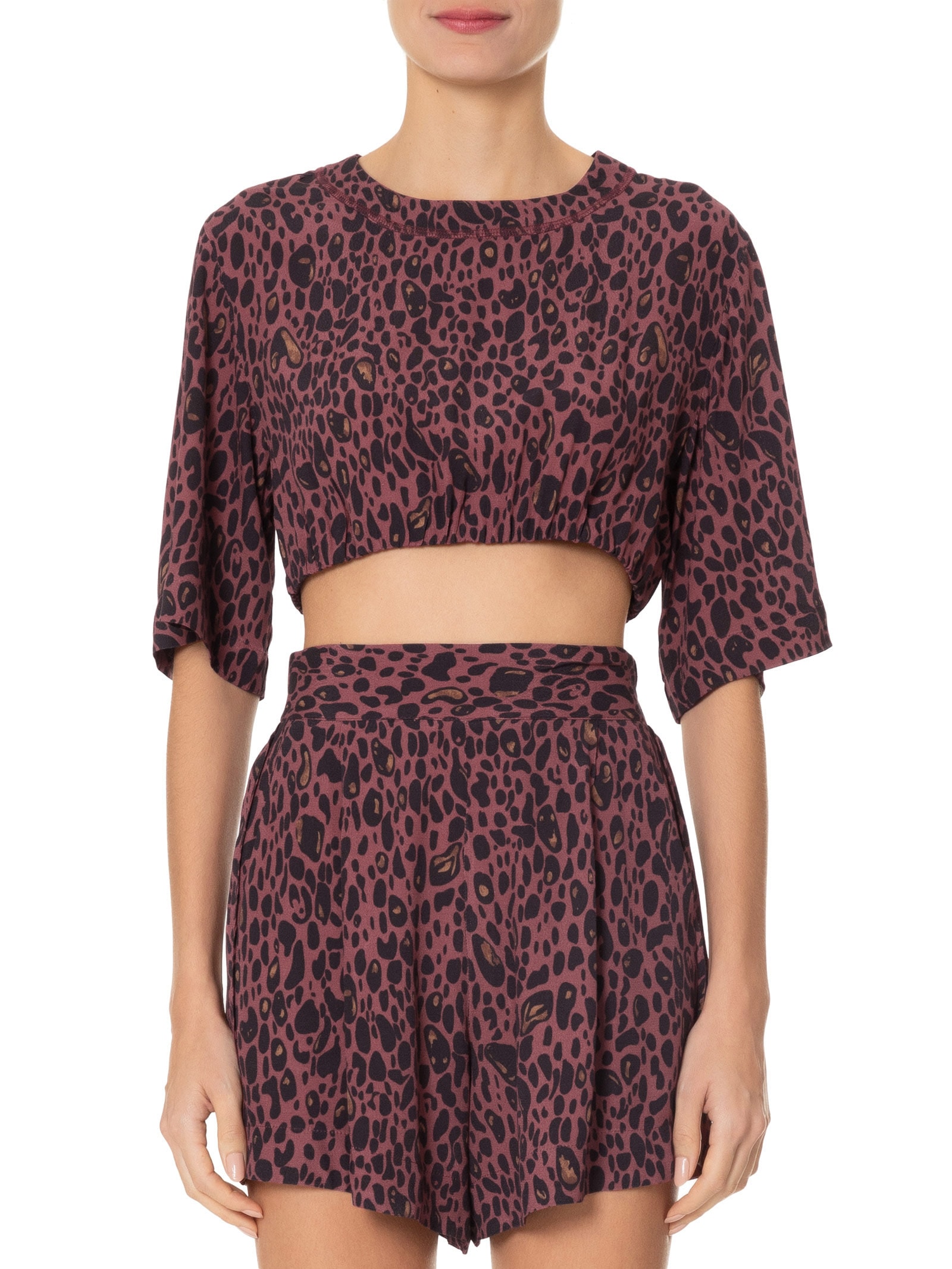 Camiseta Feminino Cropped Onça Elixer Color Animal Print  Animale