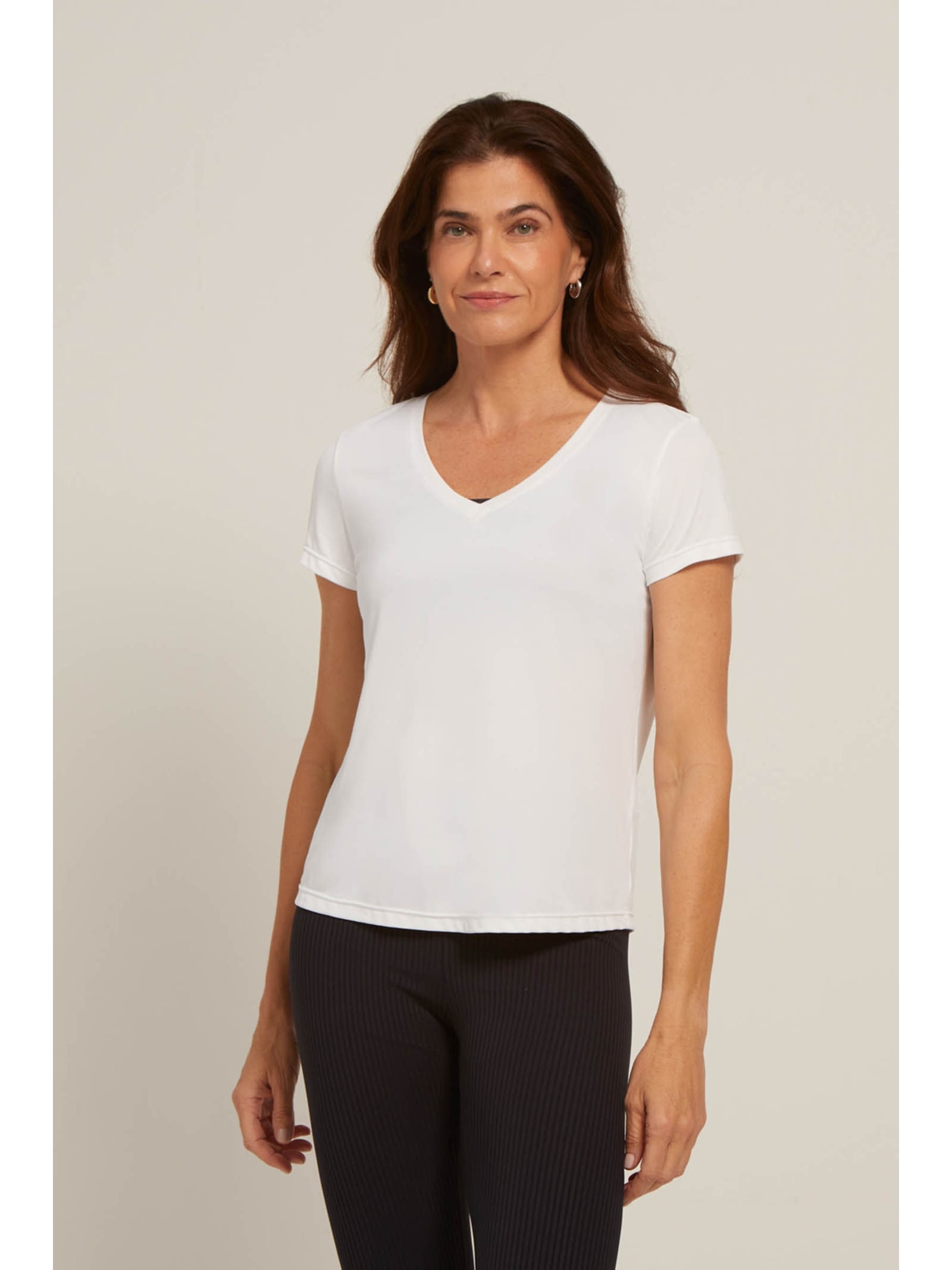 Camiseta Fitness Decote V Branca Dry Uv Palma Yogini