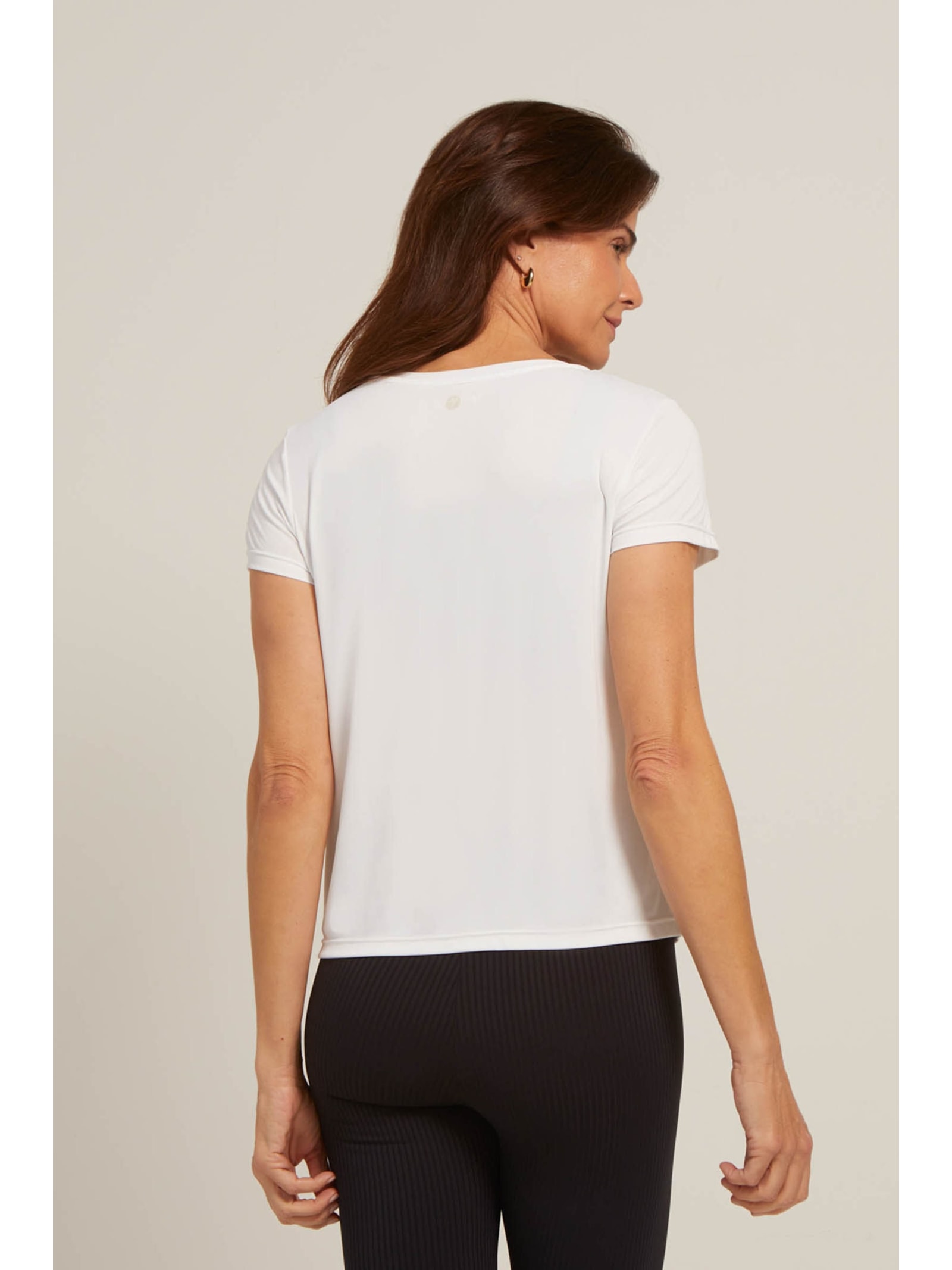 Camiseta Fitness Decote V Branca Dry Uv Palma Yogini