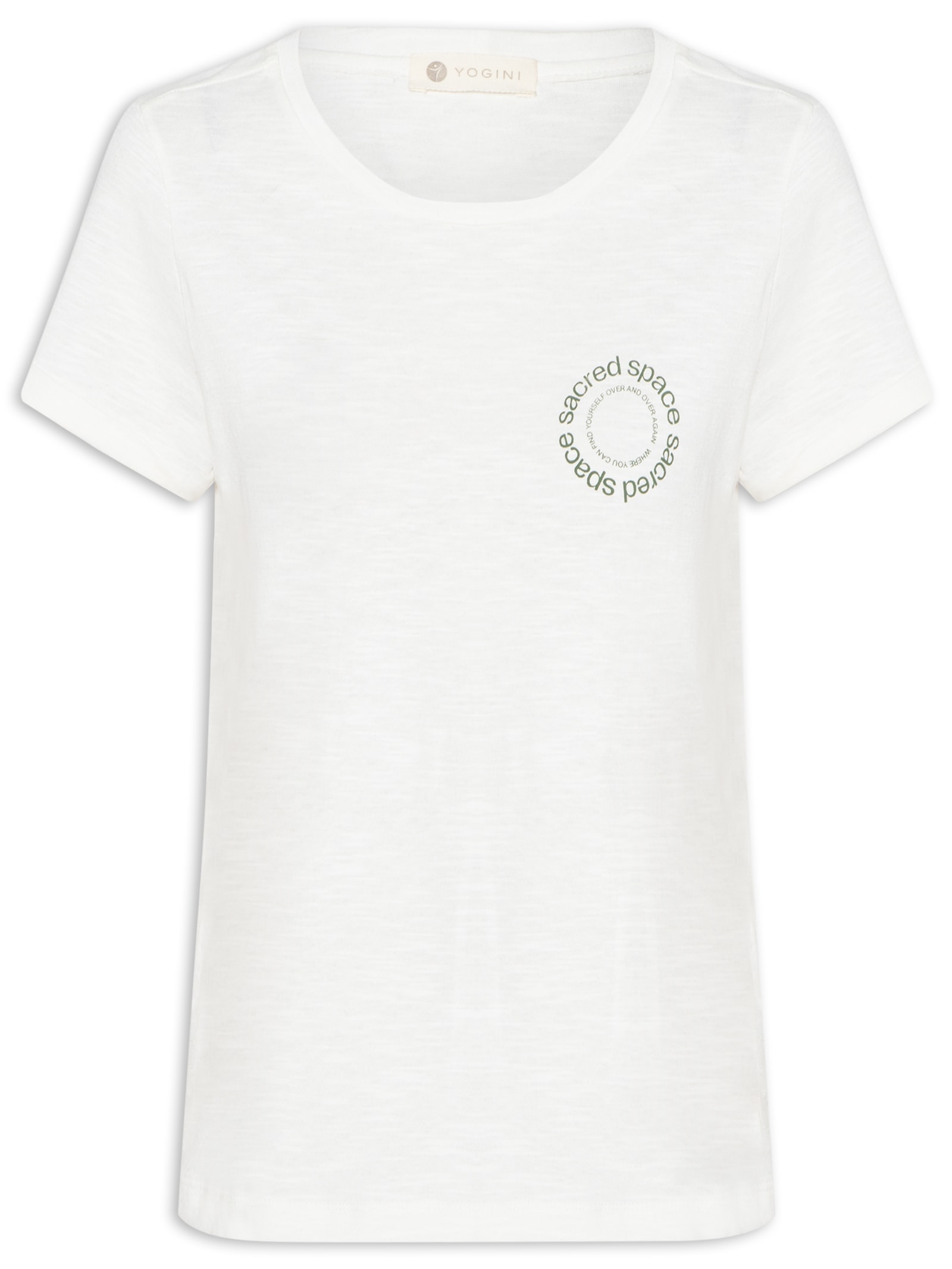 Camiseta Flamê Off White Algodão Sacred Space Yogini