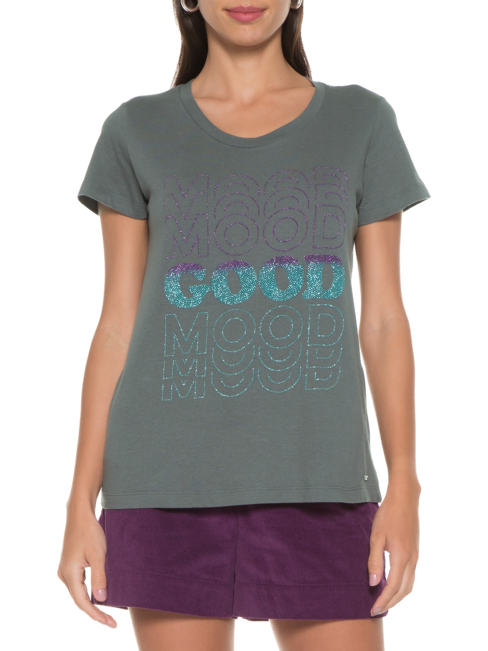 Camiseta Malha Aplicação Mood Good Cinza Mob