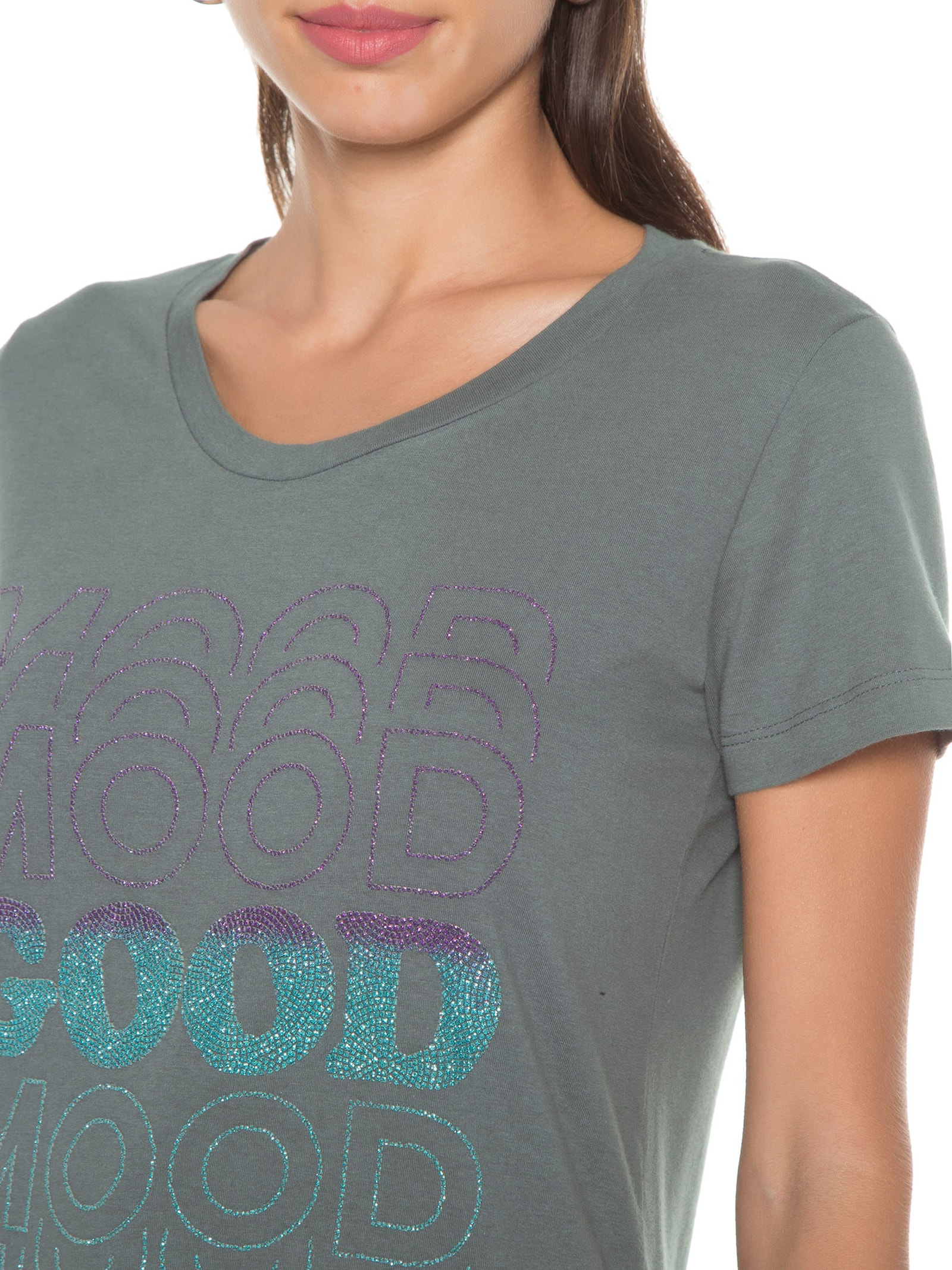 Camiseta Malha Aplicação Mood Good Cinza Mob