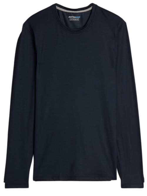 Camiseta Manga Comprida Lã Merino Decote Redondo - Azul