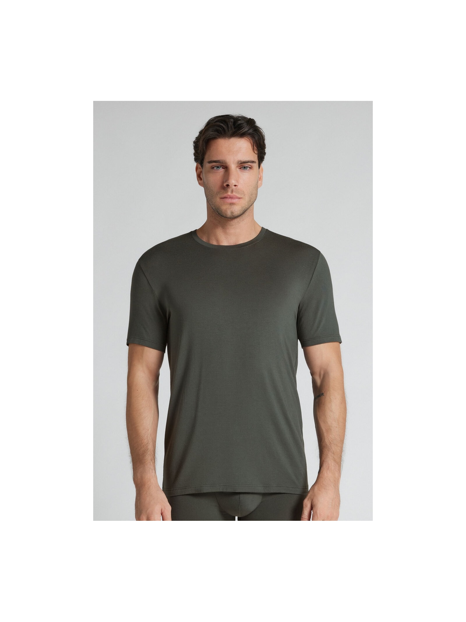 Camiseta Manga Curta Em Modal e Seda Verde Intimissimi