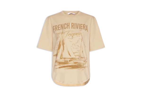 Camiseta Manga Curta Malha Penteada Feminina – Bege
