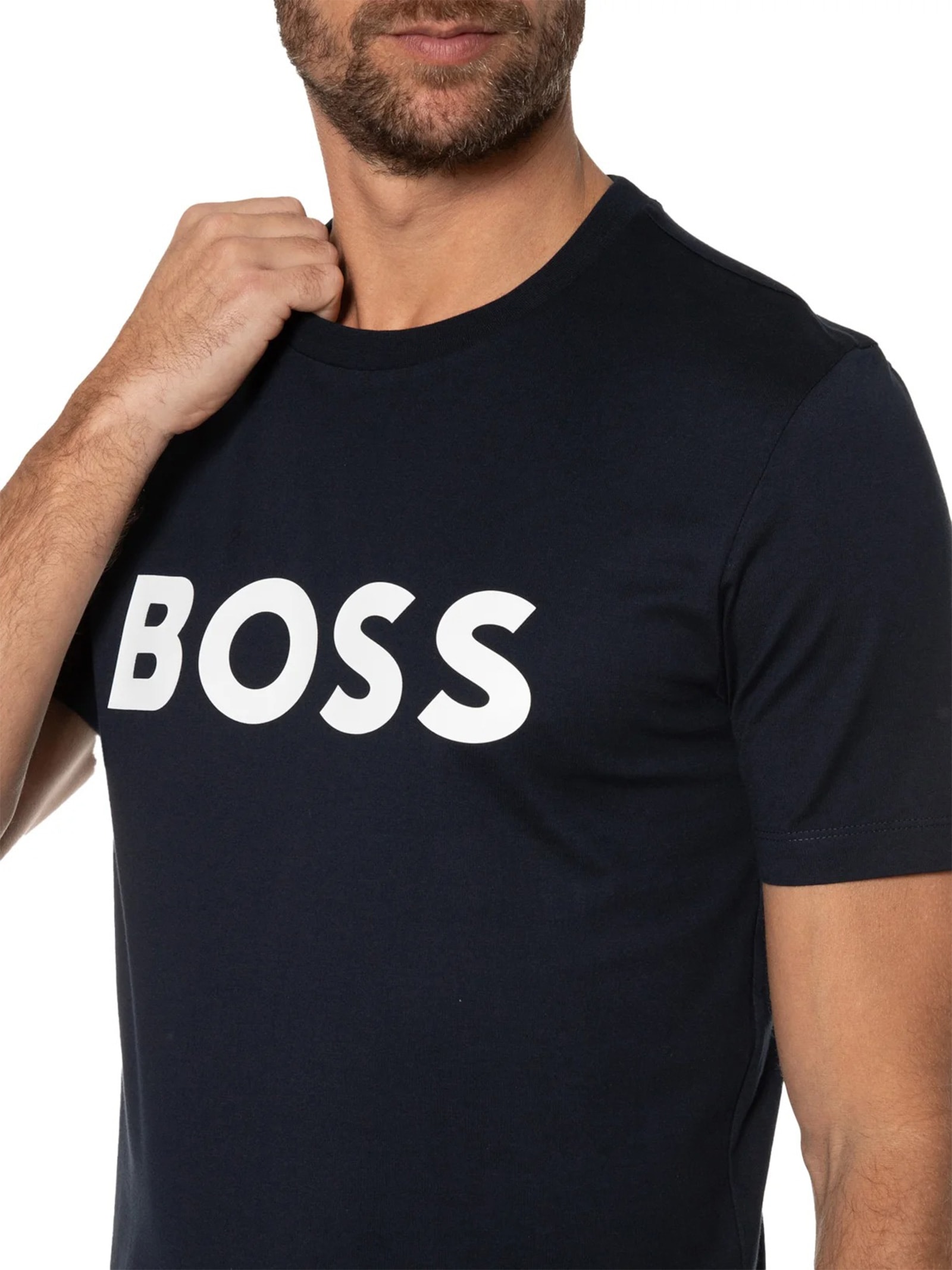 Camiseta Manga Curta Masculina Estampada Tiburt Azul Boss