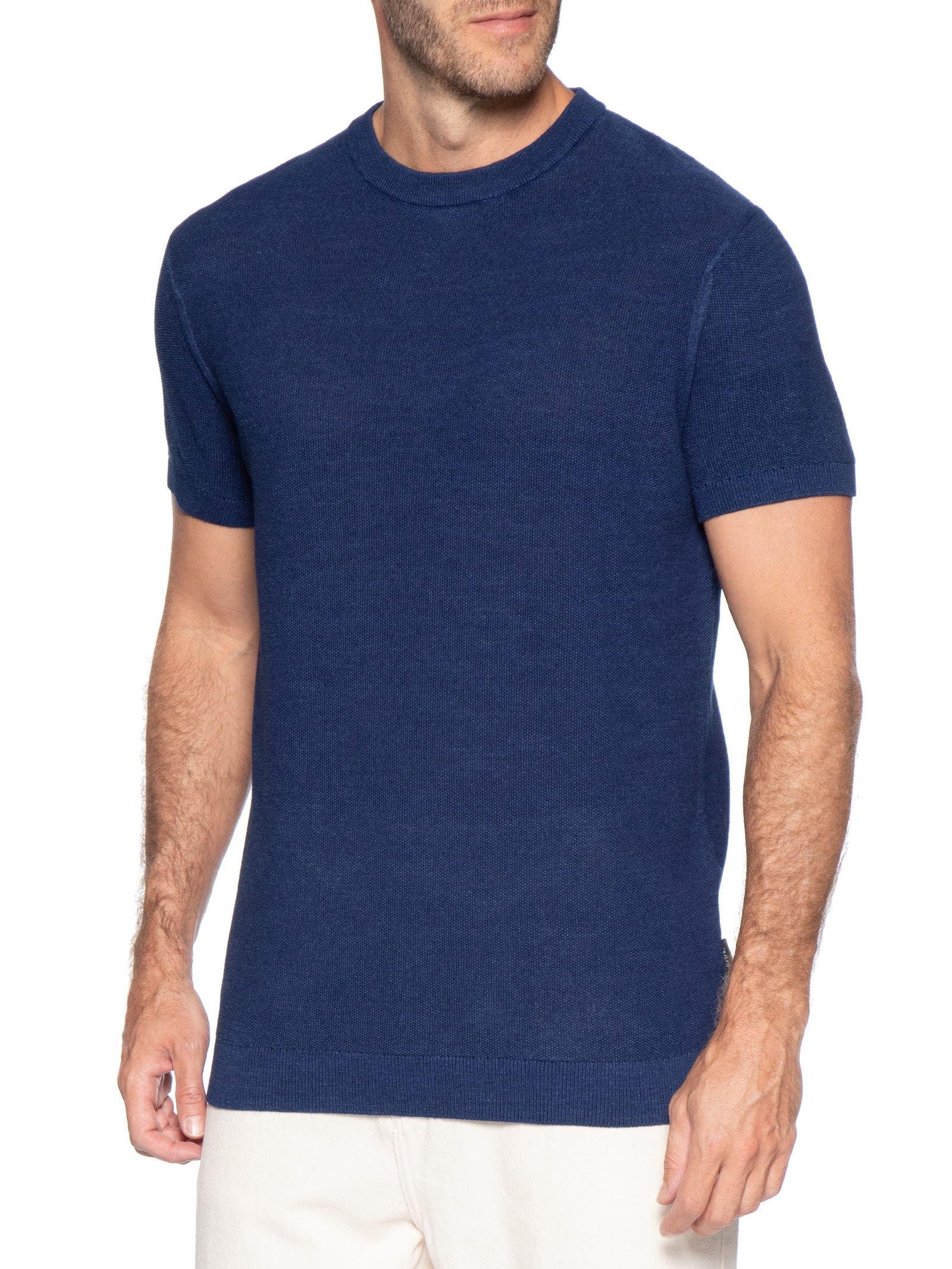 Camiseta Manga Curta Masculina Tricot Azul Foxton