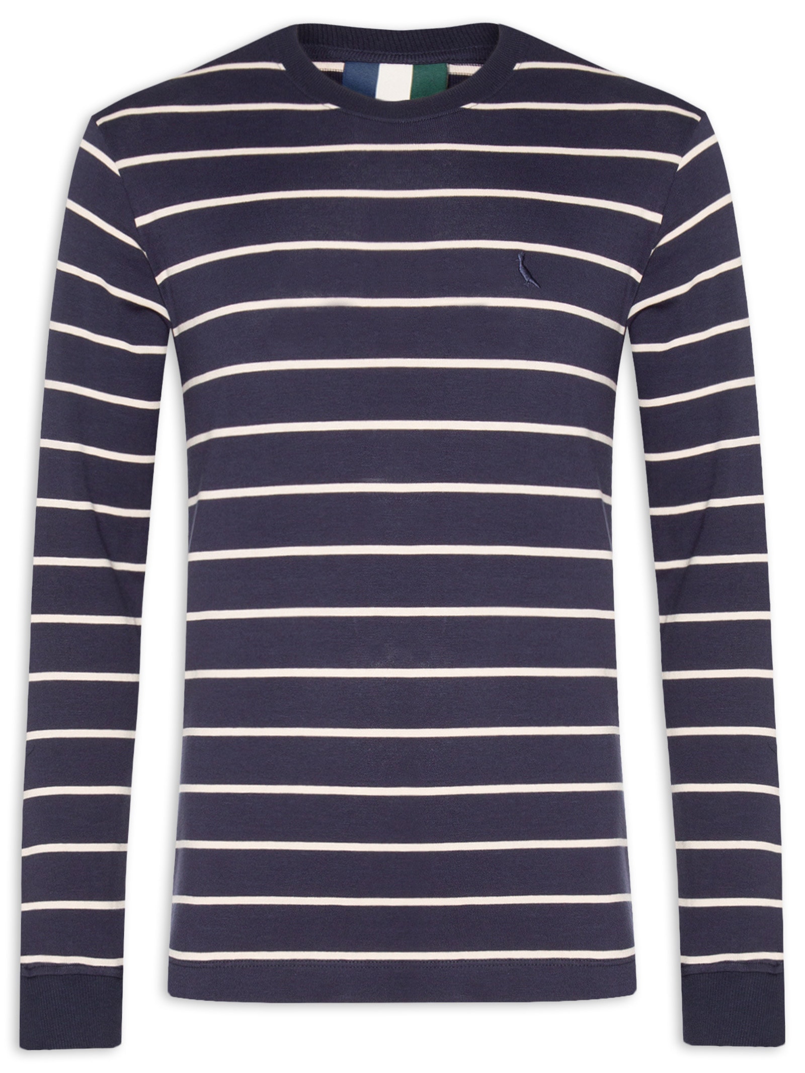 Camiseta Manga Longa Listrado Rib Azul Reserva