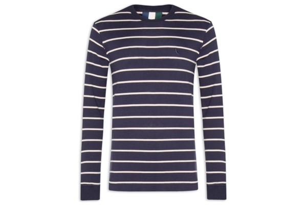 Camiseta Manga Longa Listrado Rib - Azul