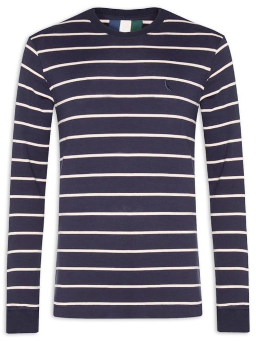 Camiseta Manga Longa Listrado Rib – Azul