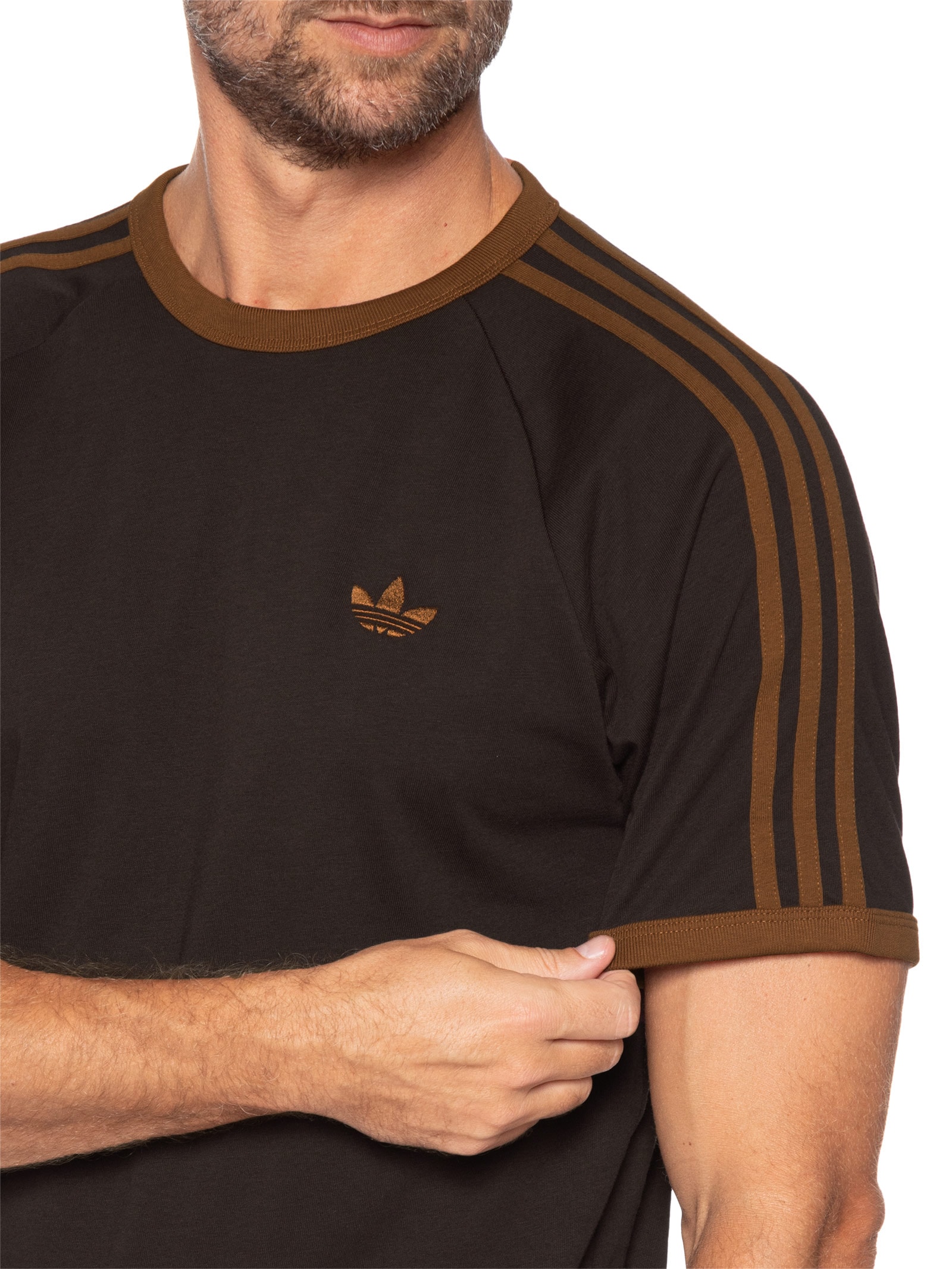 Camiseta Masculina 3s Strips Marrom Adidas Originals