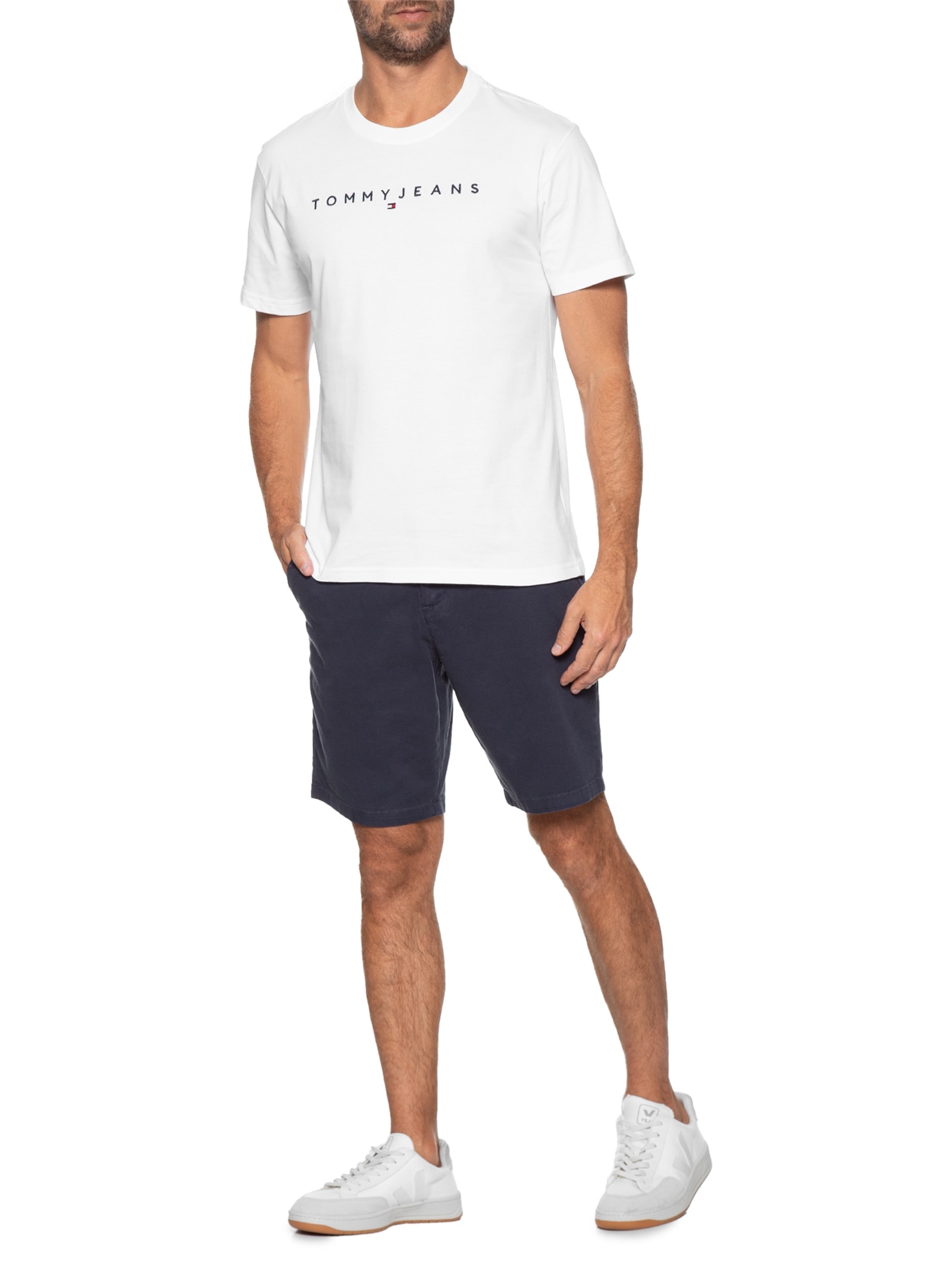 Camiseta Masculina AB TJM Reg Linear Logo Tee Ext Branco Tommy Jeans