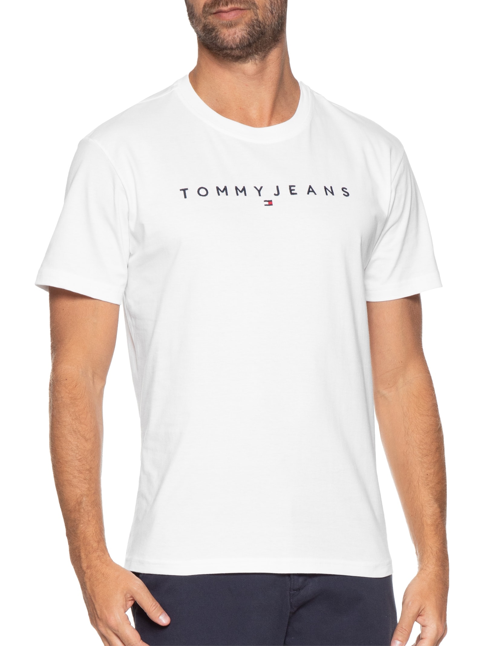 Camiseta Masculina AB TJM Reg Linear Logo Tee Ext Branco Tommy Jeans