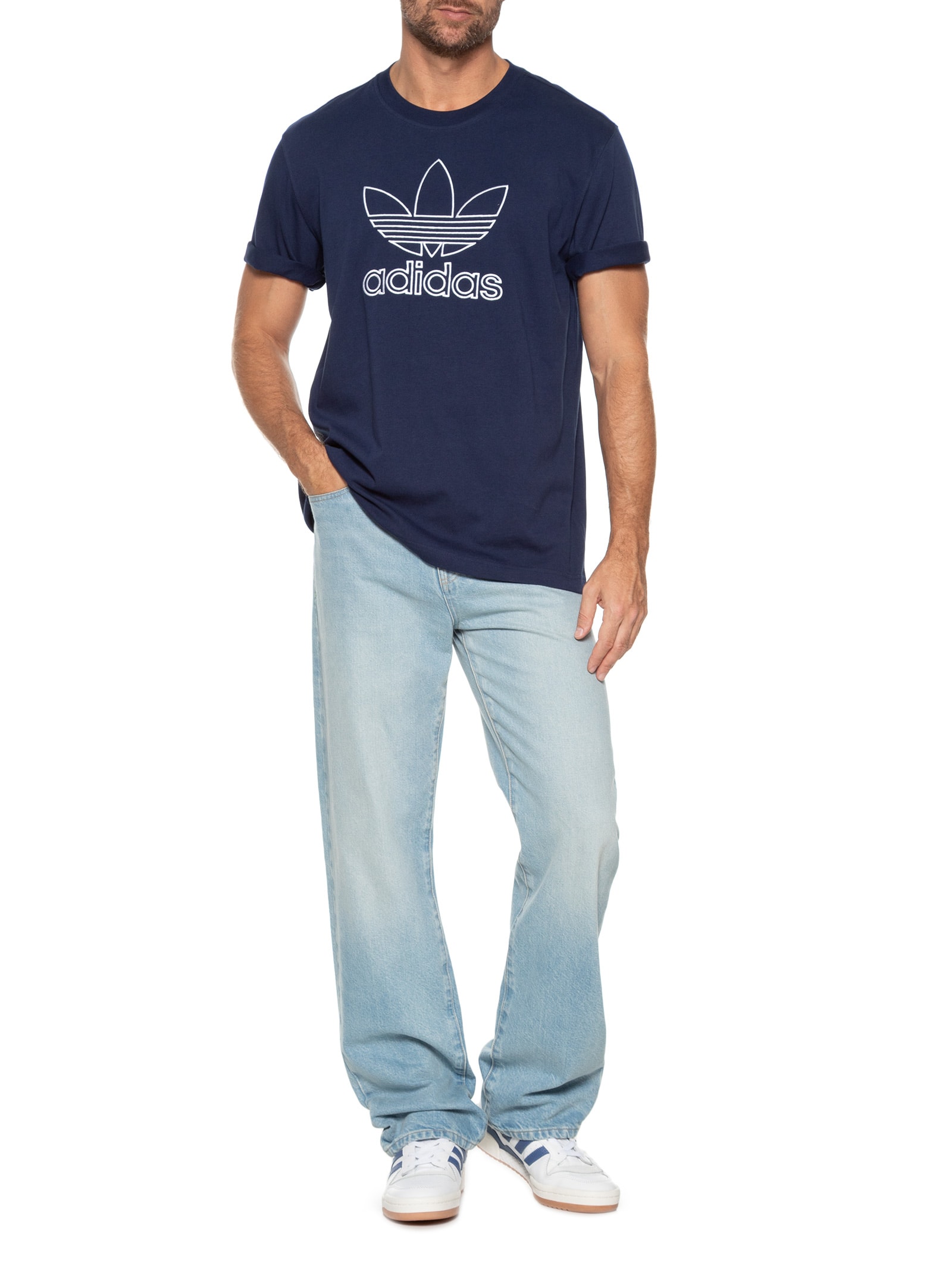 Camiseta Masculina Adicolor Outline Trefoil Azul Adidas Originals