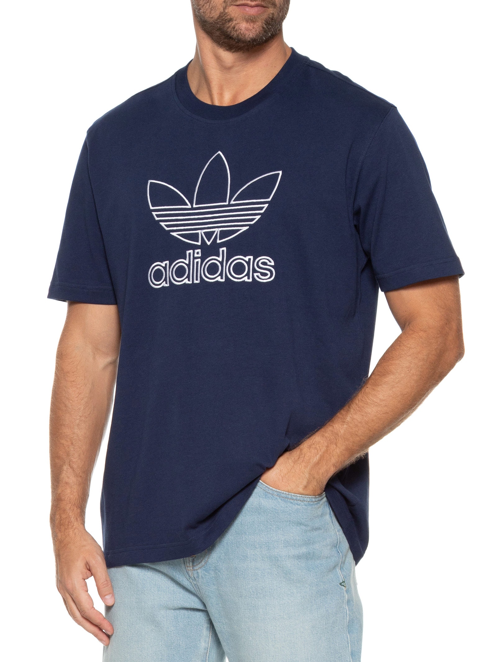 Camiseta Masculina Adicolor Outline Trefoil Azul Adidas Originals