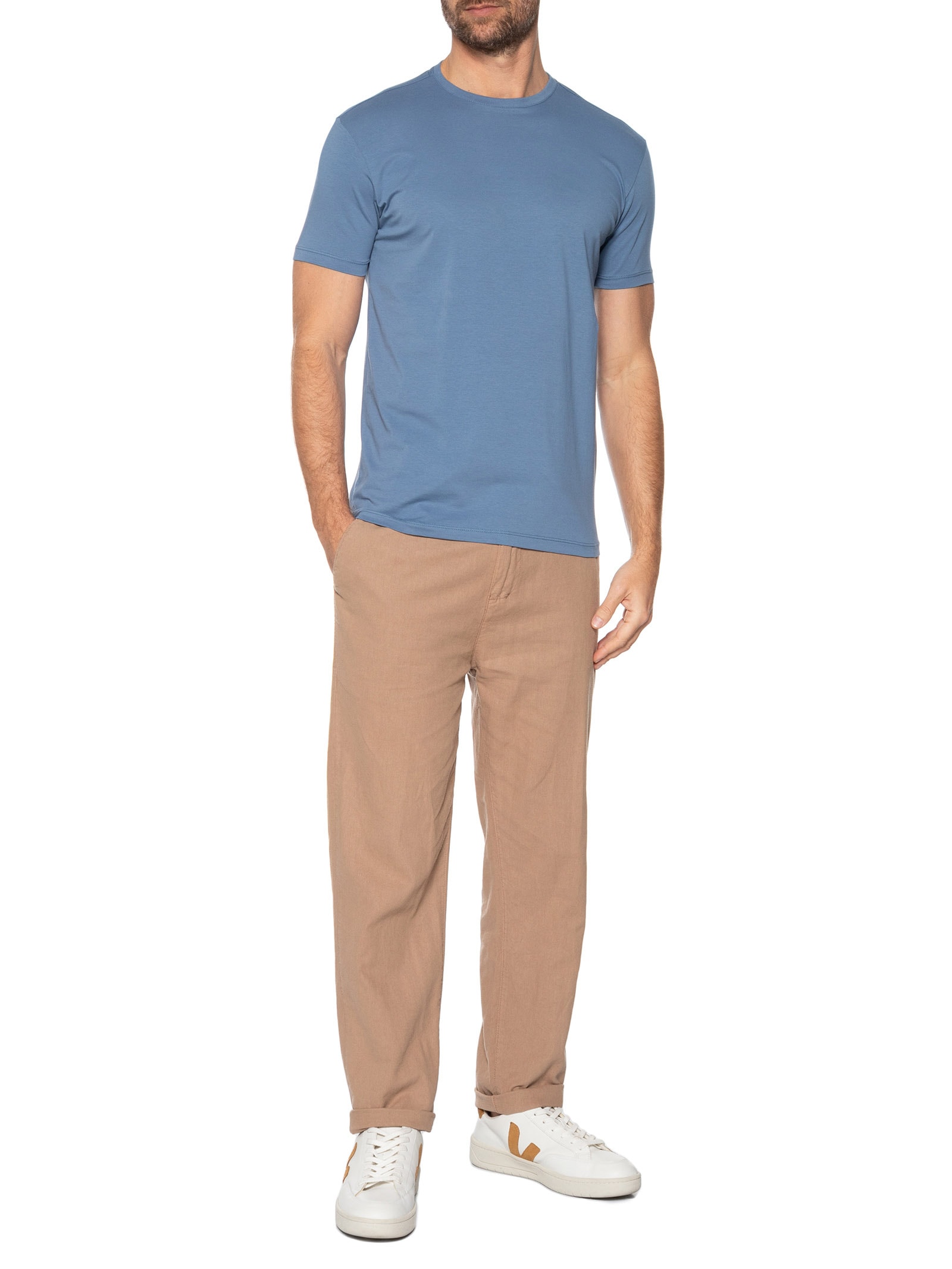  Camiseta Masculina Algodão Egípcio Azul Pineapple