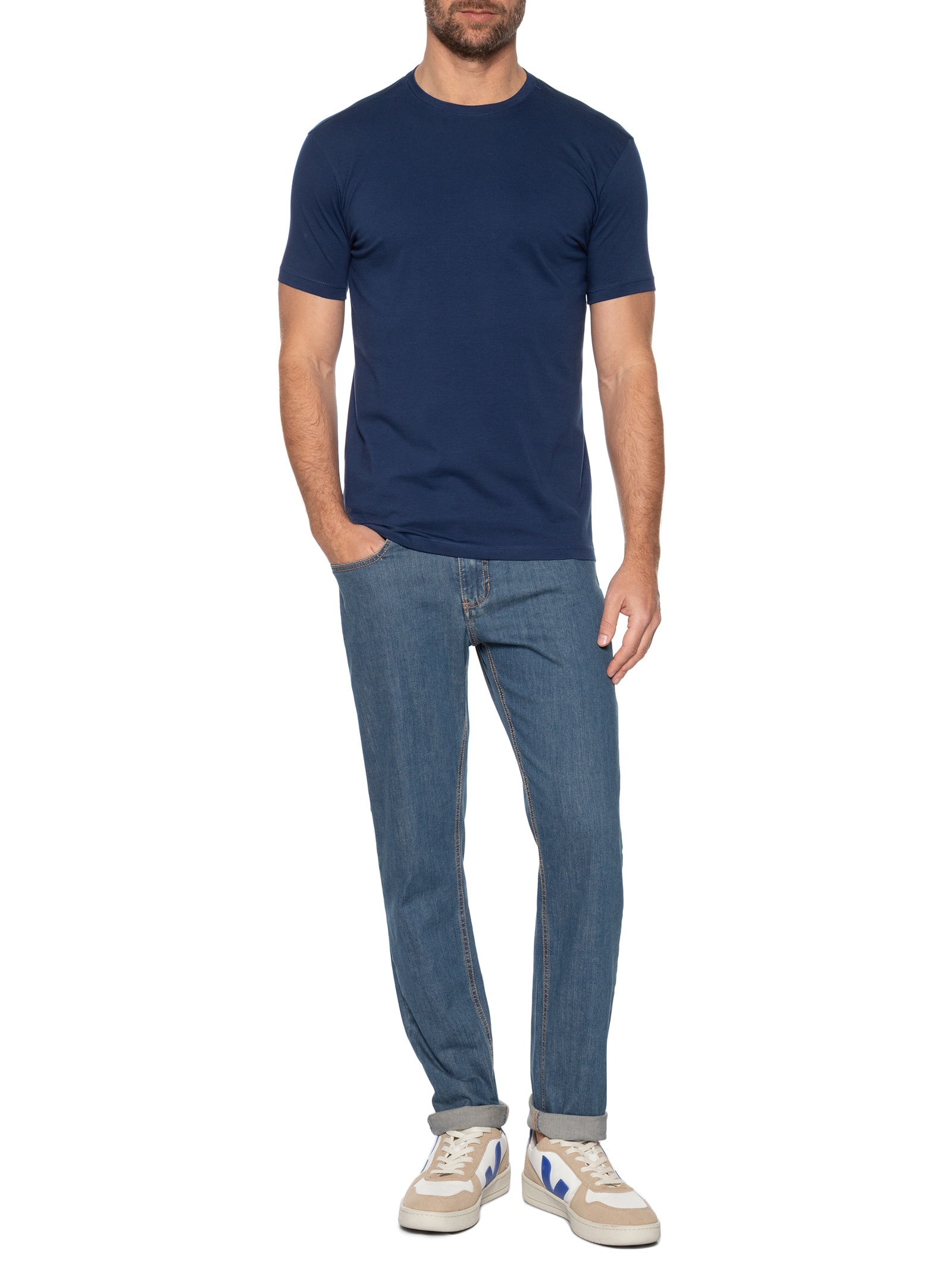 Camiseta Masculina Algodão Egípcio Azul Marinho Pineapple