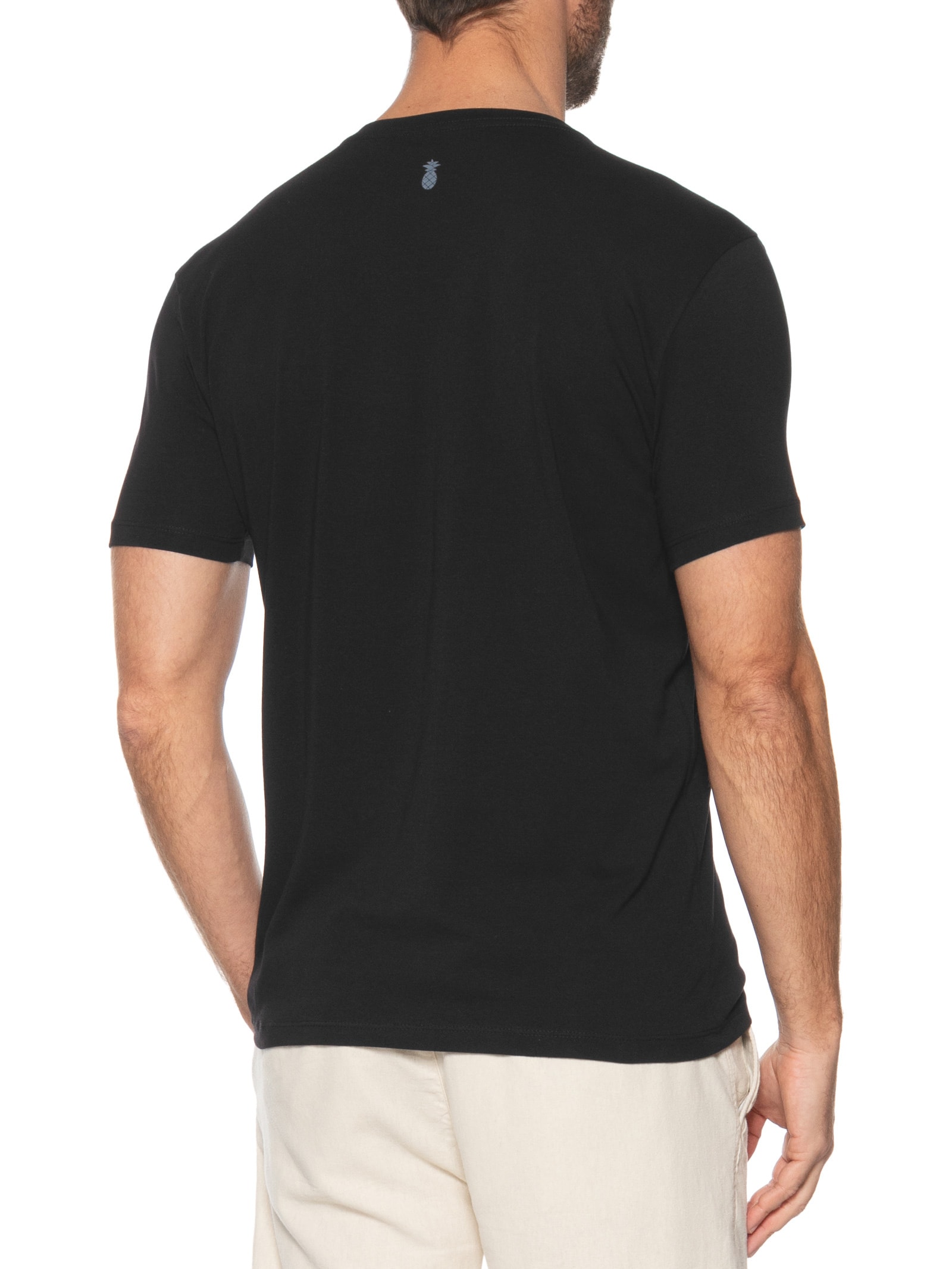  Camiseta Masculina Algodão Egípcio Preto Pineapple