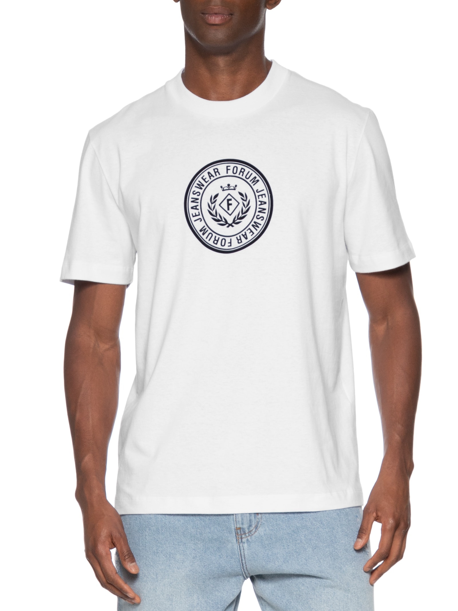 Camiseta Masculina Algodão Estampada Branco Forum