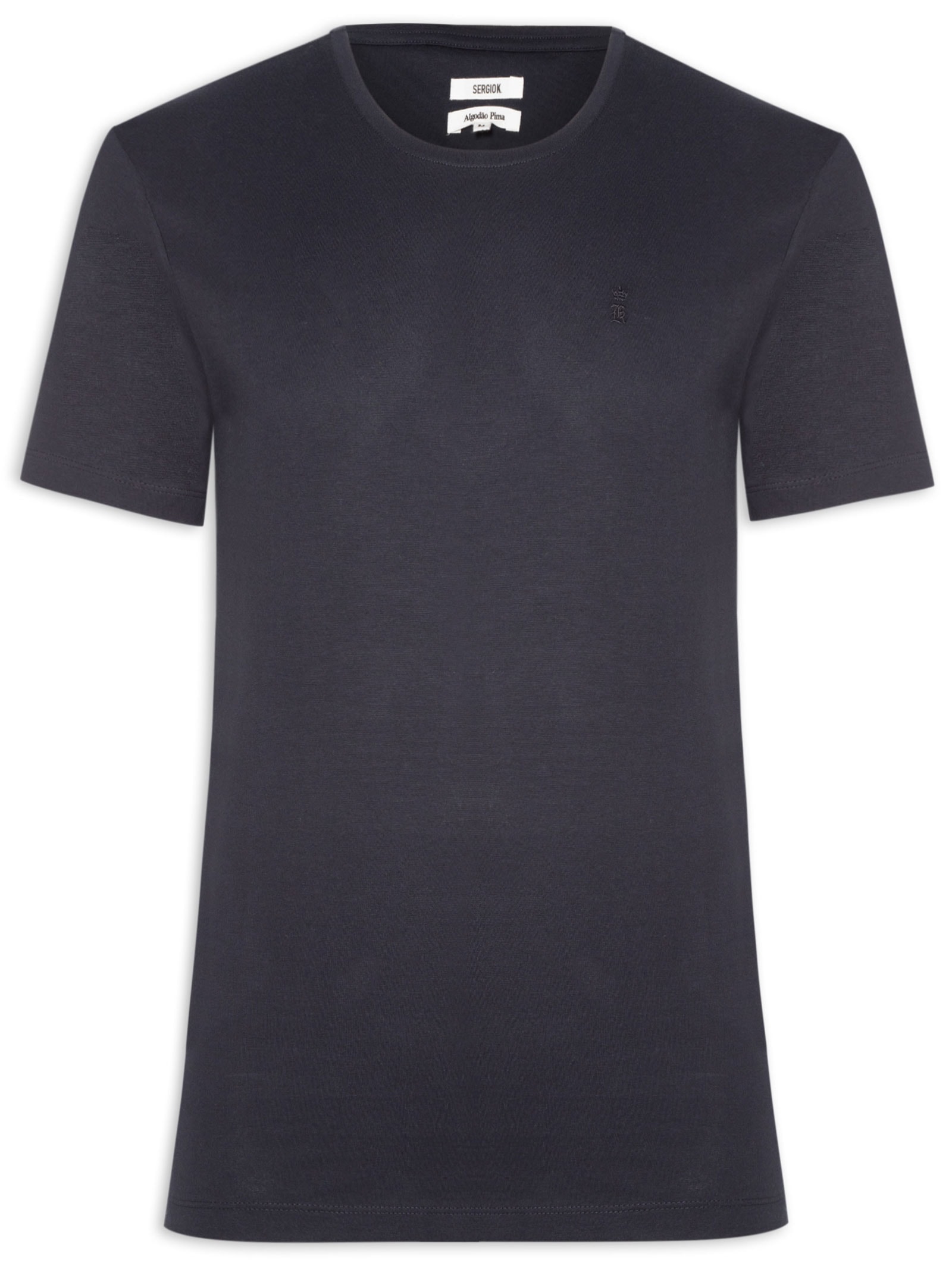 Camiseta Masculina Algodão Pima Gola Careca Azul Sergio K