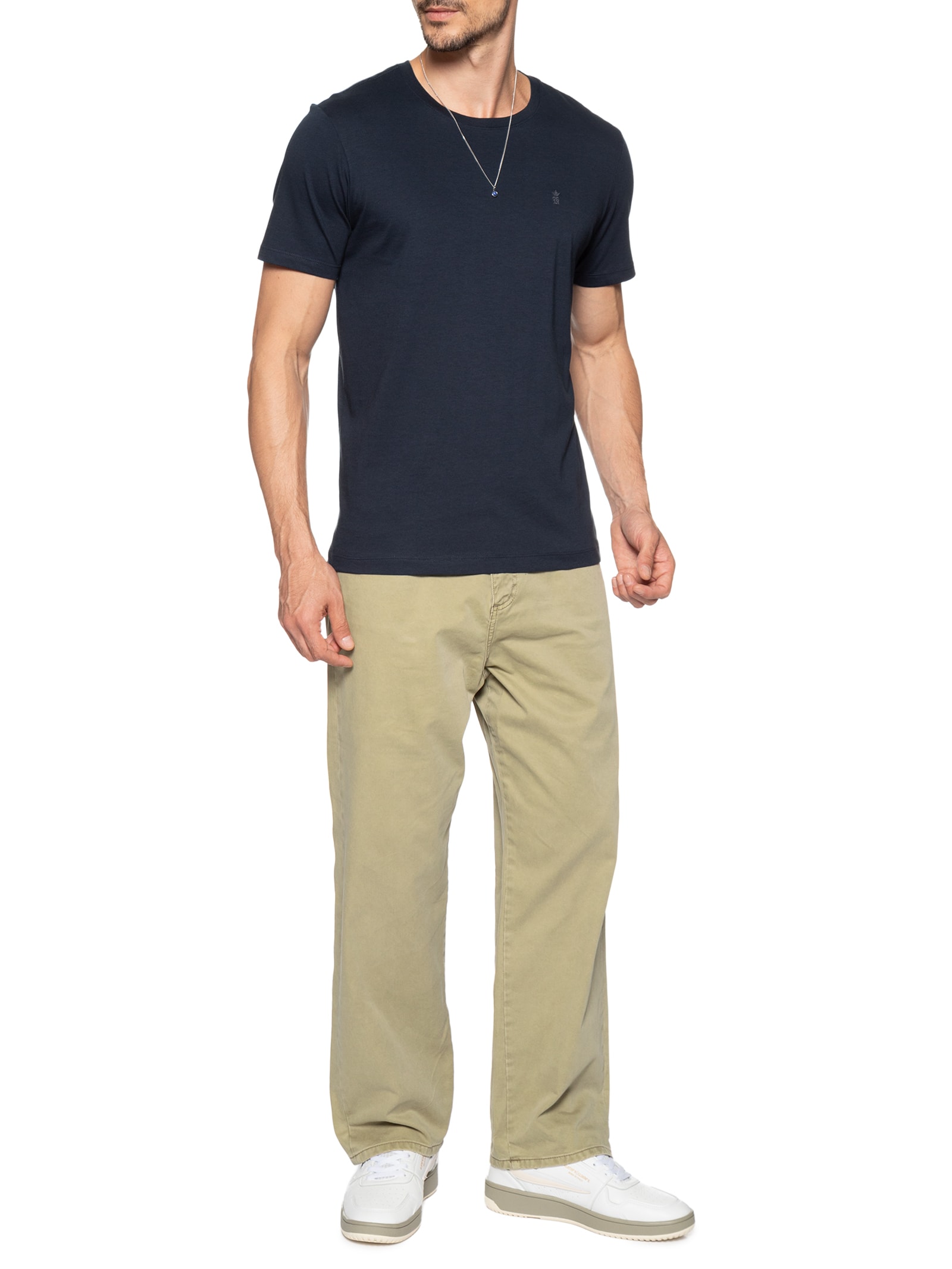 Camiseta Masculina Algodão Pima Gola Careca Azul Sergio K