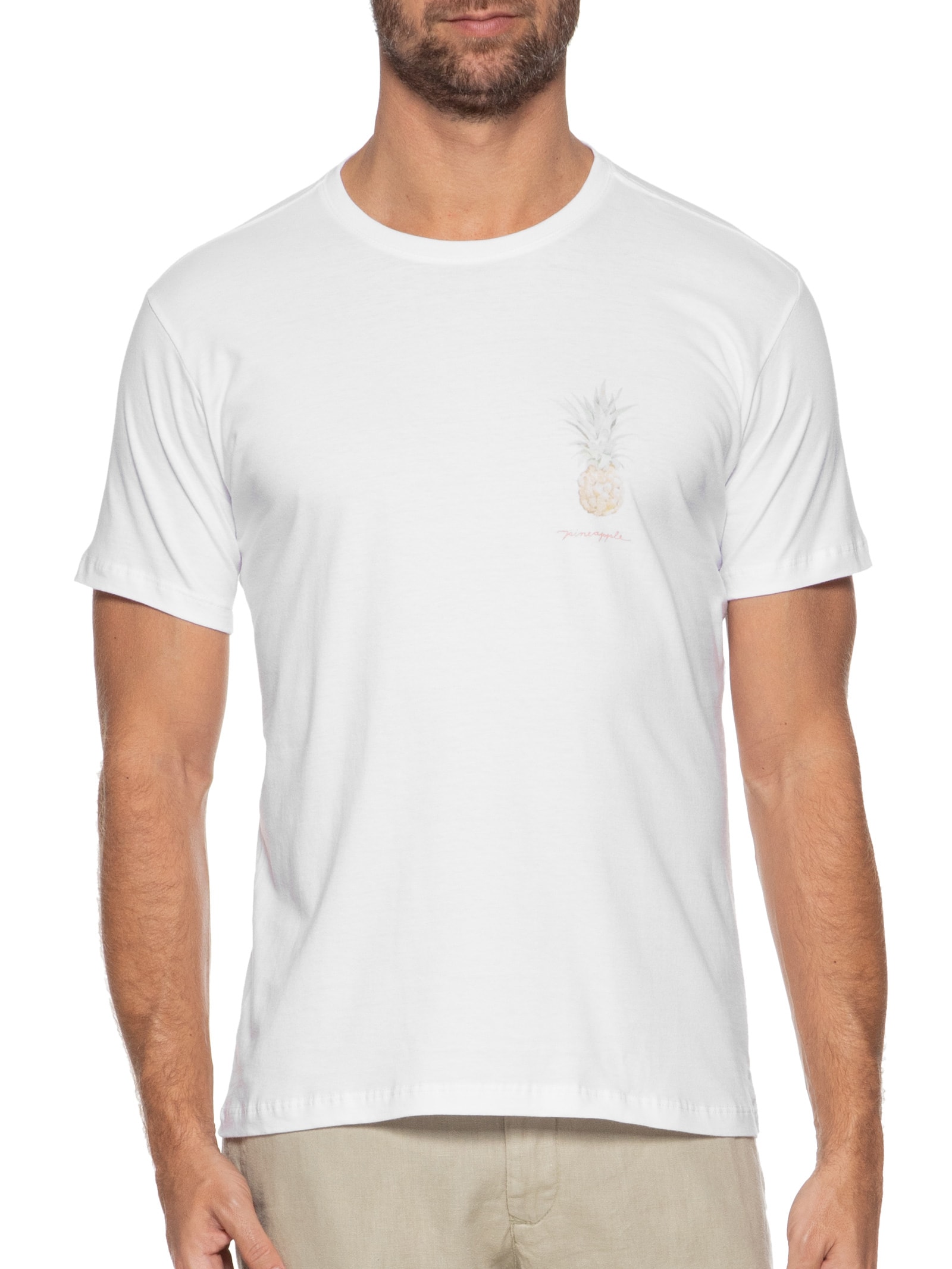 Camiseta Masculina Aquarela Abacaxi Branco Pineapple