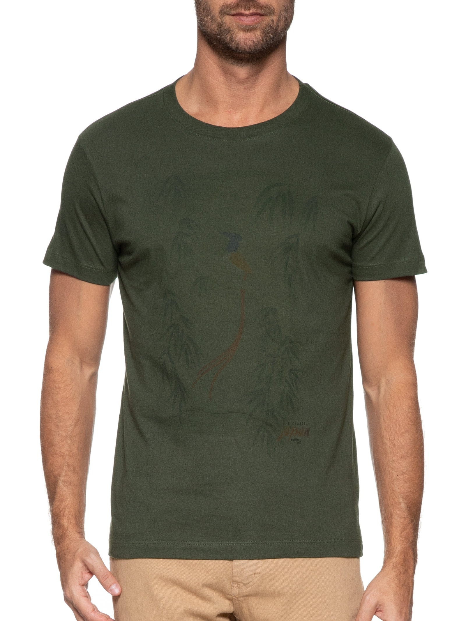Camiseta Masculina Aquarela Pássaro Verde Richards