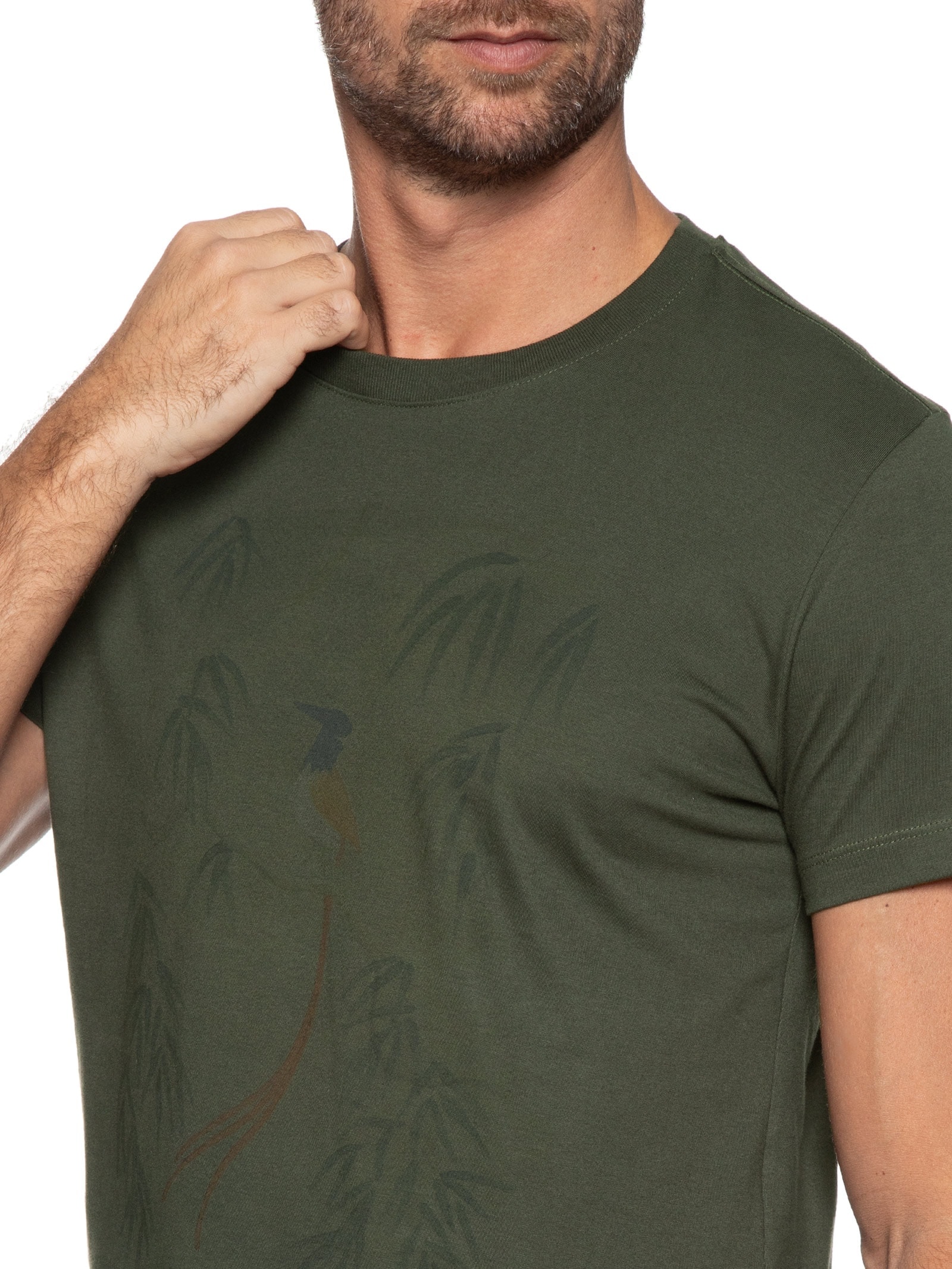 Camiseta Masculina Aquarela Pássaro Verde Richards
