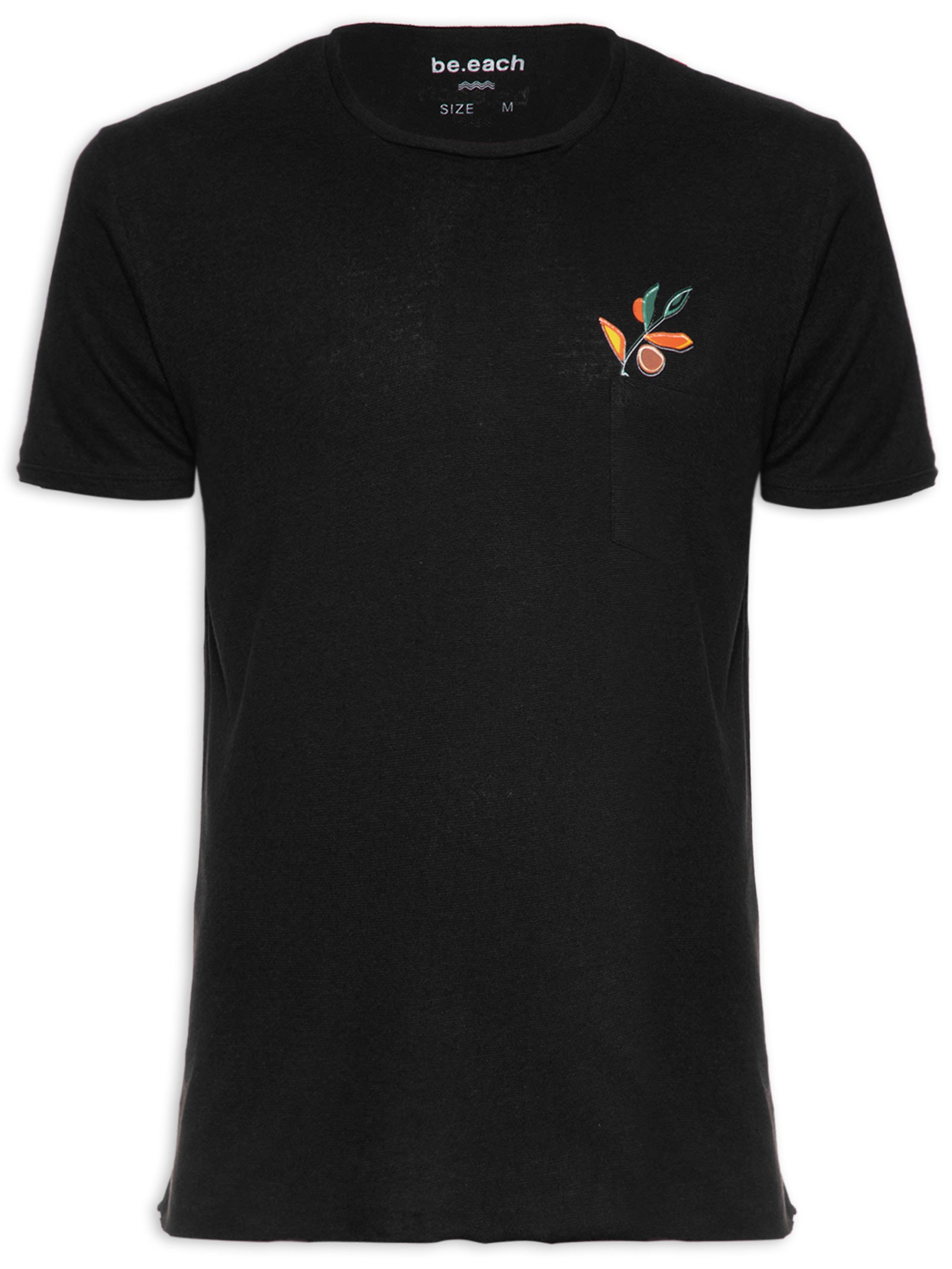 Camiseta Masculina Areal Flor Bolso Preto Be.each