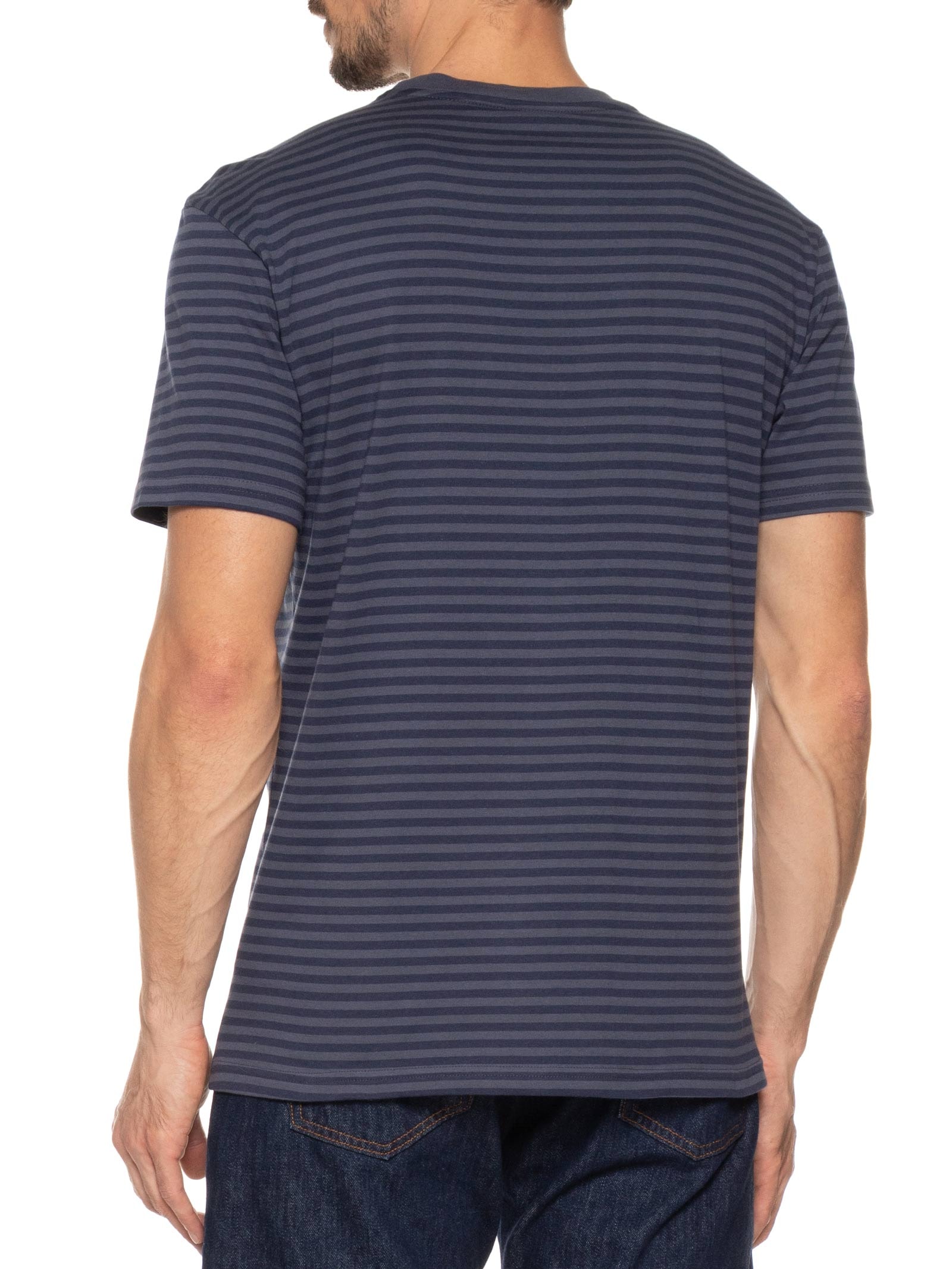 Camiseta Masculina Bandeira Bordada Regular Fit Listrada Em Algodão Azul Tommy Jeans