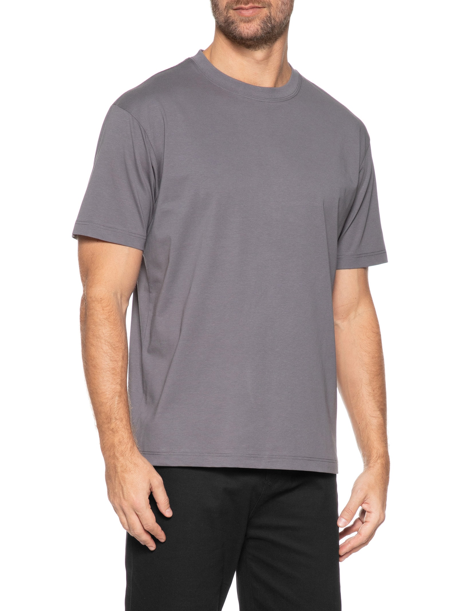 Camiseta Masculina Básica Algodão Premium Cinza Basiq Men
