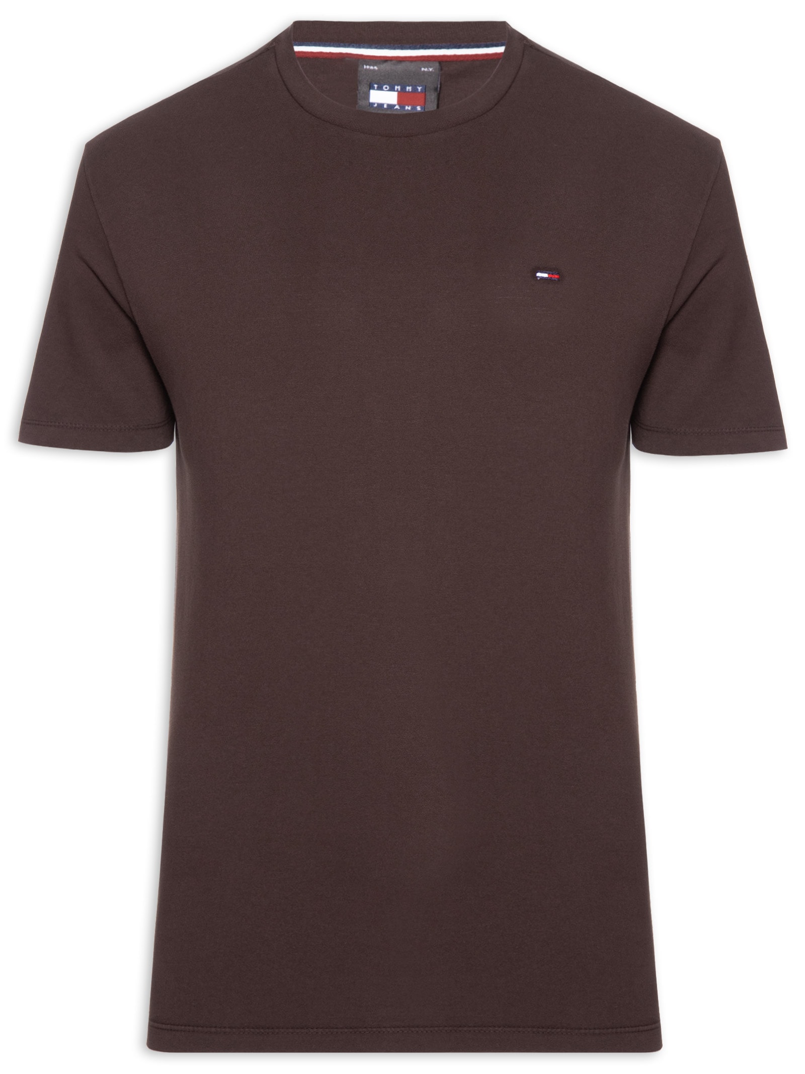 Camiseta Masculina Básica Bandeira Alongada Regular Fit Em Algodão Marrom Tommy Jeans