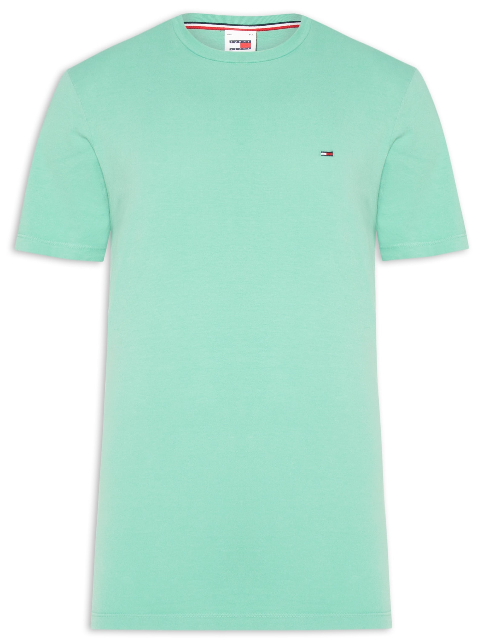 Camiseta Masculina Básica Bandeira Alongada Regular Fit Em Algodão Verde Tommy Jeans