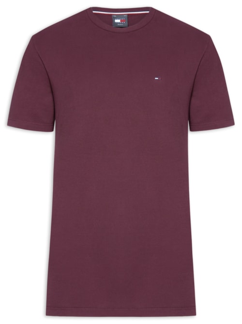Camiseta Masculina Básica Bandeira Alongada Regular Fit Em Algodão - Vermelho